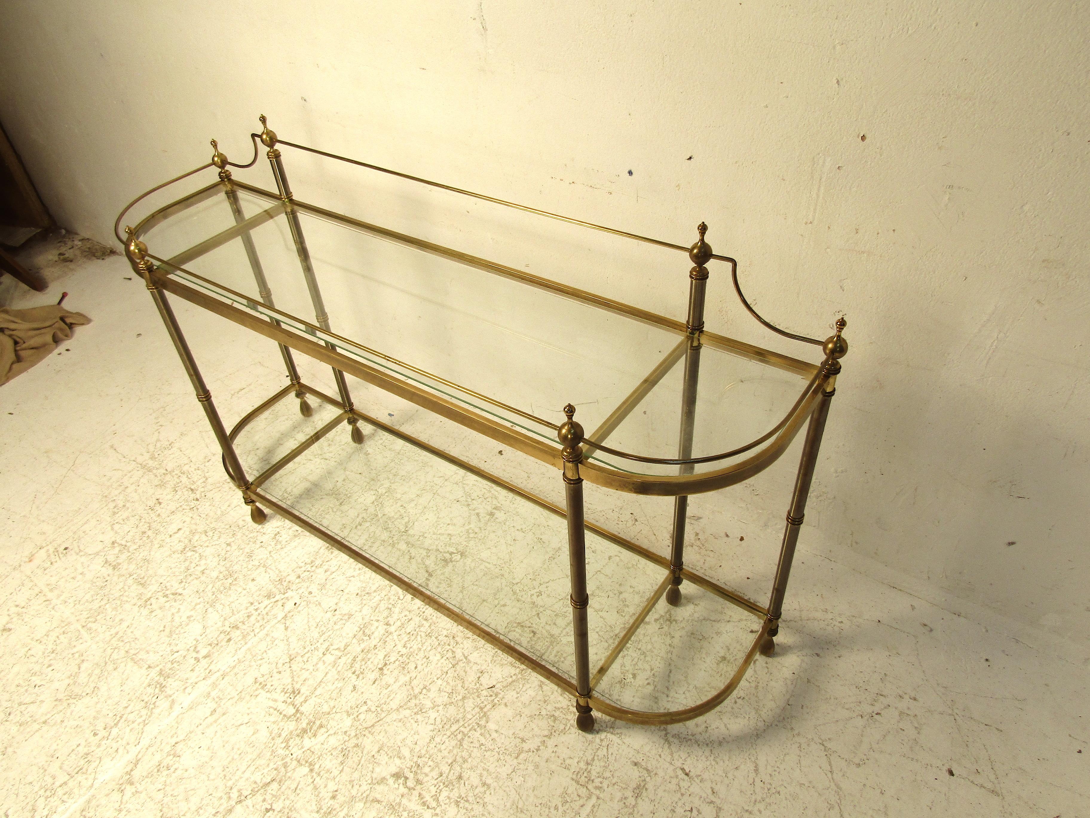 20th Century Midcentury Brass and Glass Sofa Table