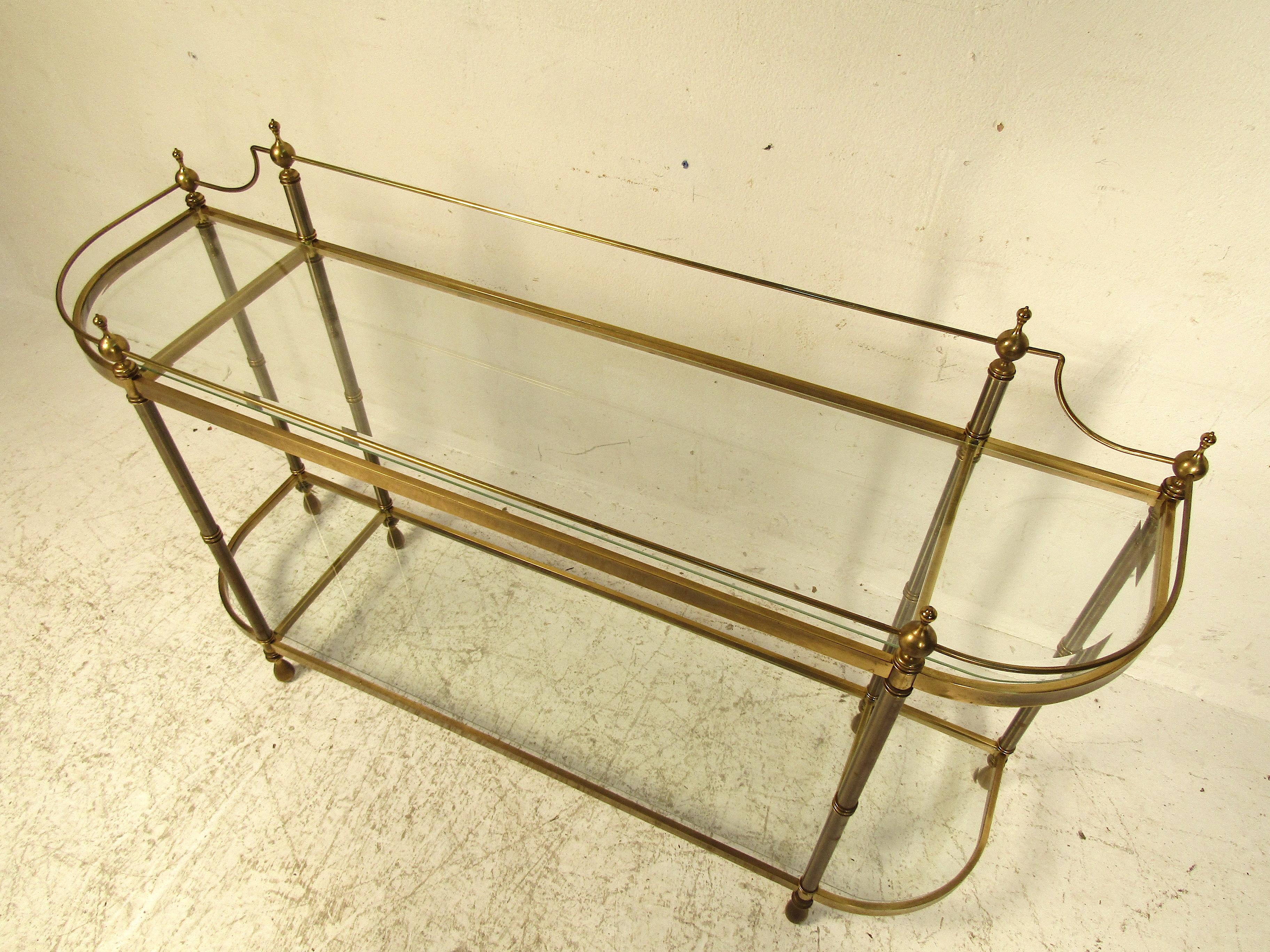 Midcentury Brass and Glass Sofa Table 1