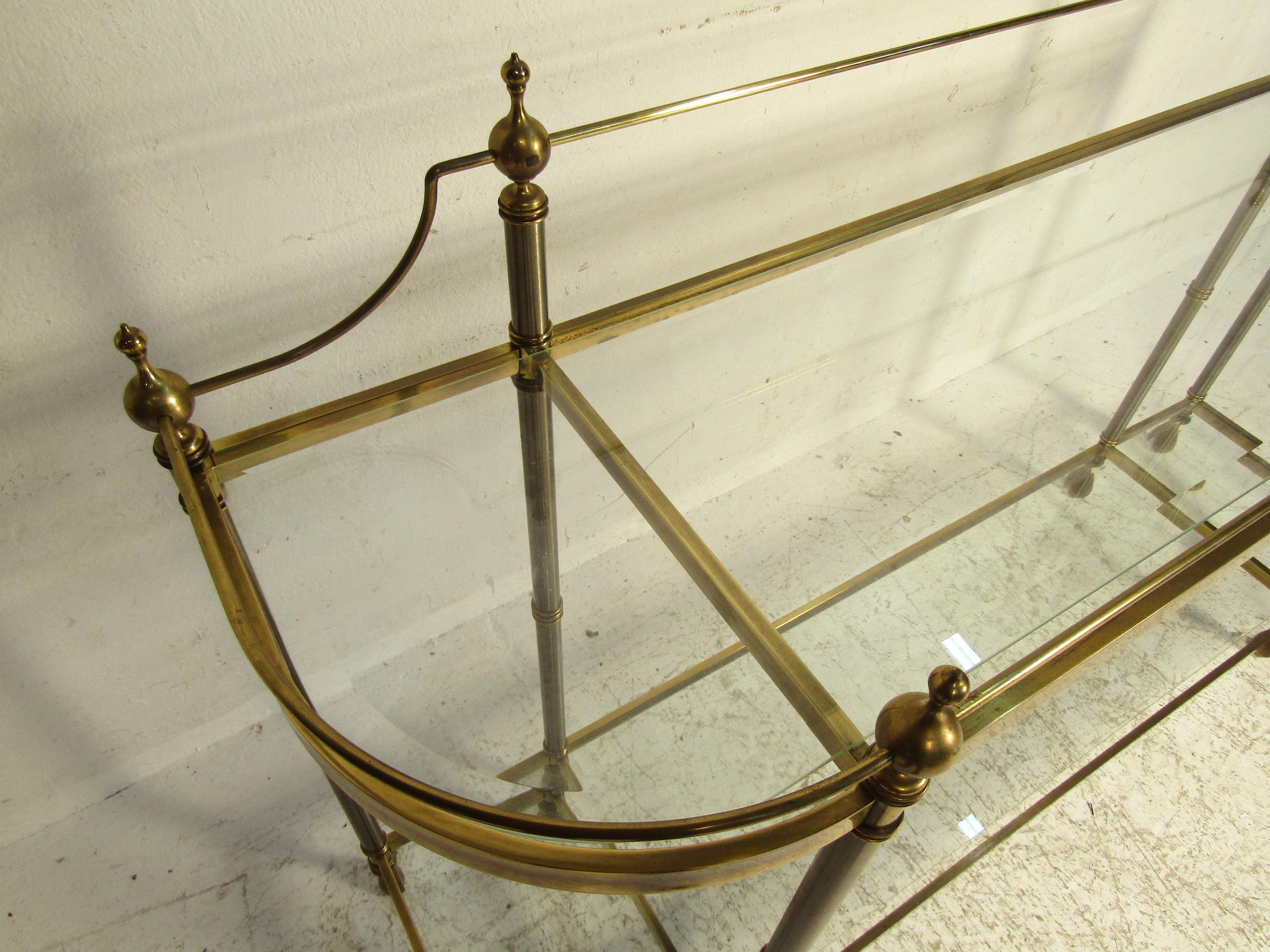 Midcentury Brass and Glass Sofa Table 3