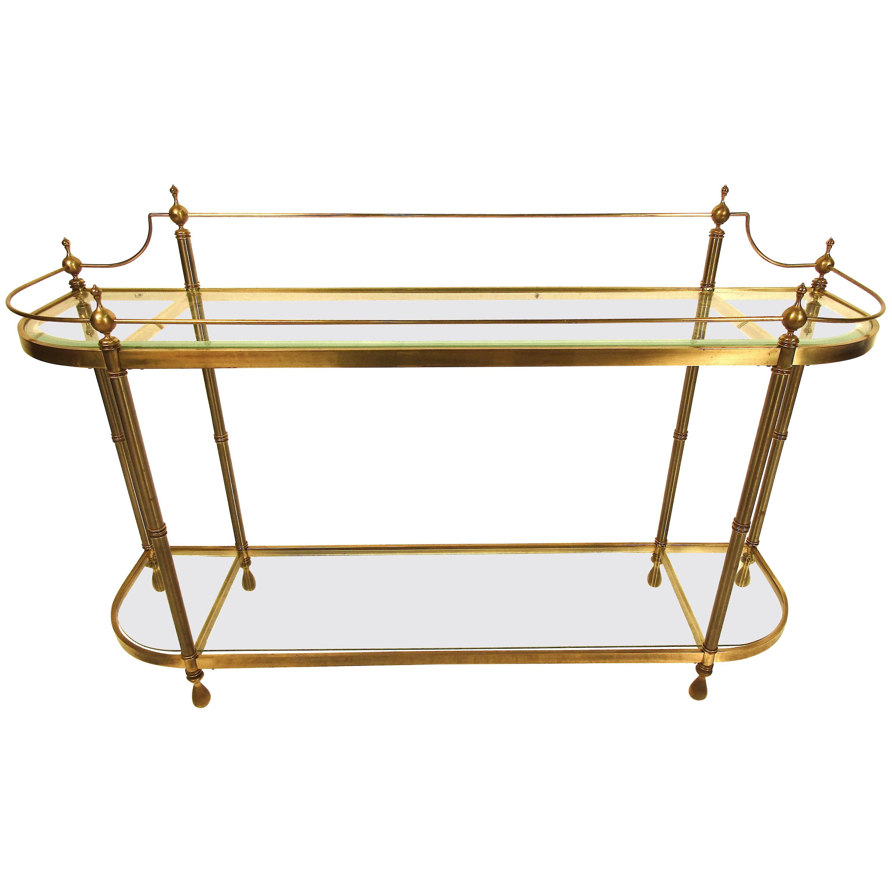 Midcentury Brass and Glass Sofa Table