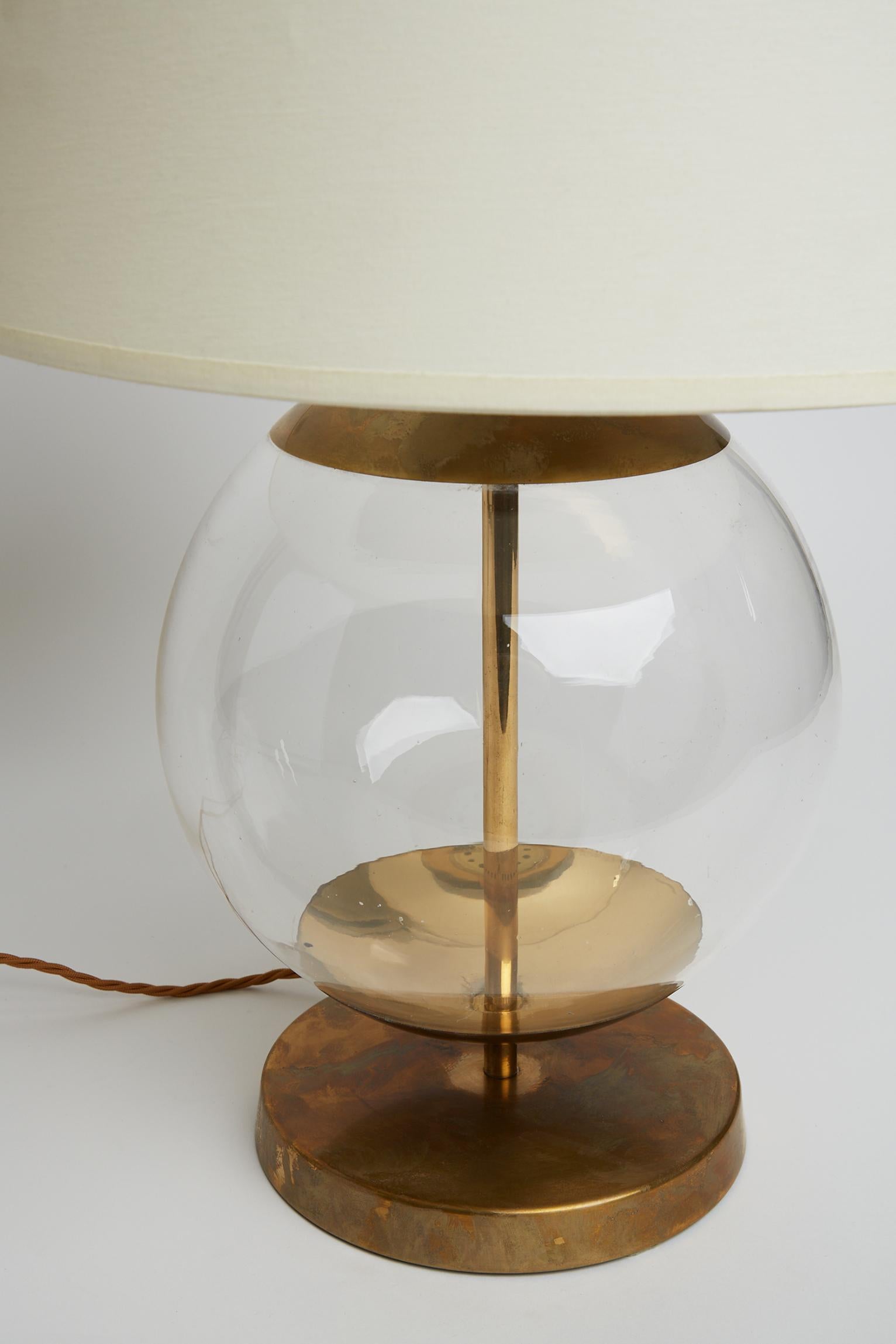 Swedish Mid-Century Brass and Glass Table Lamp by Bergboms