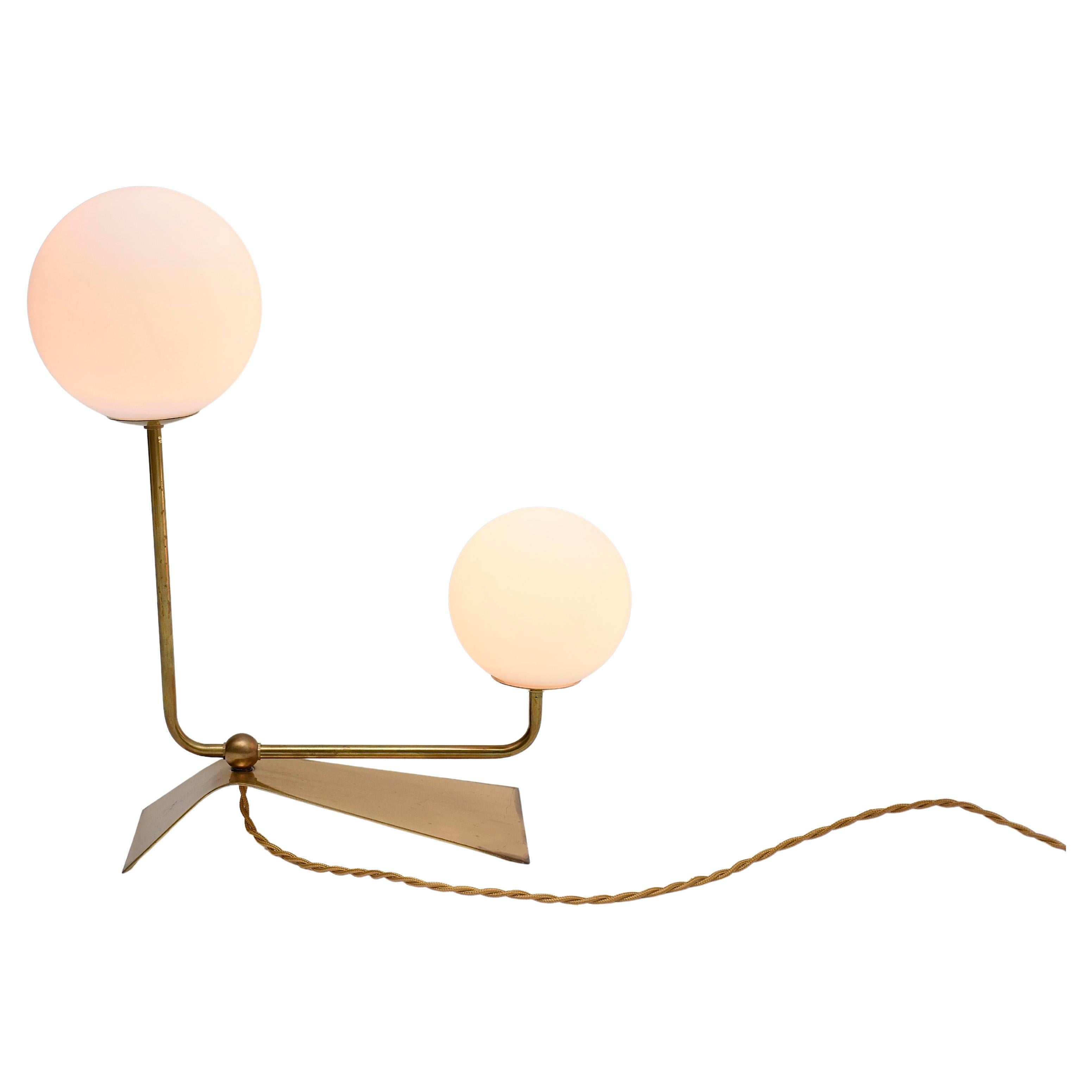 Mid-century brass and glass table lamp (Free US wiring!) For Sale