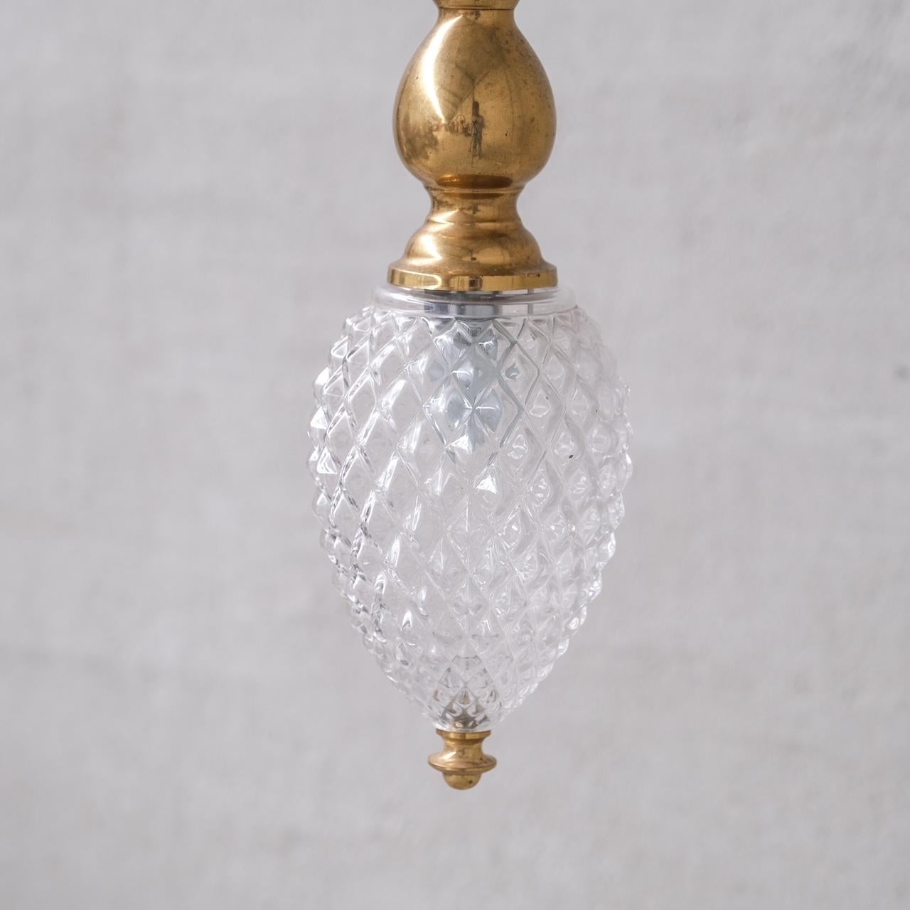 French Mid-Century Brass and Glass Thin Pendant Light For Sale