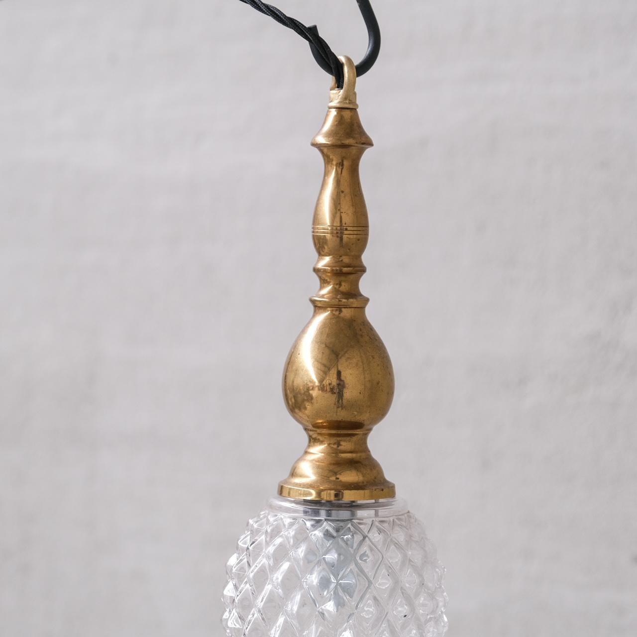 Mid-Century Brass and Glass Thin Pendant Light In Good Condition For Sale In London, GB