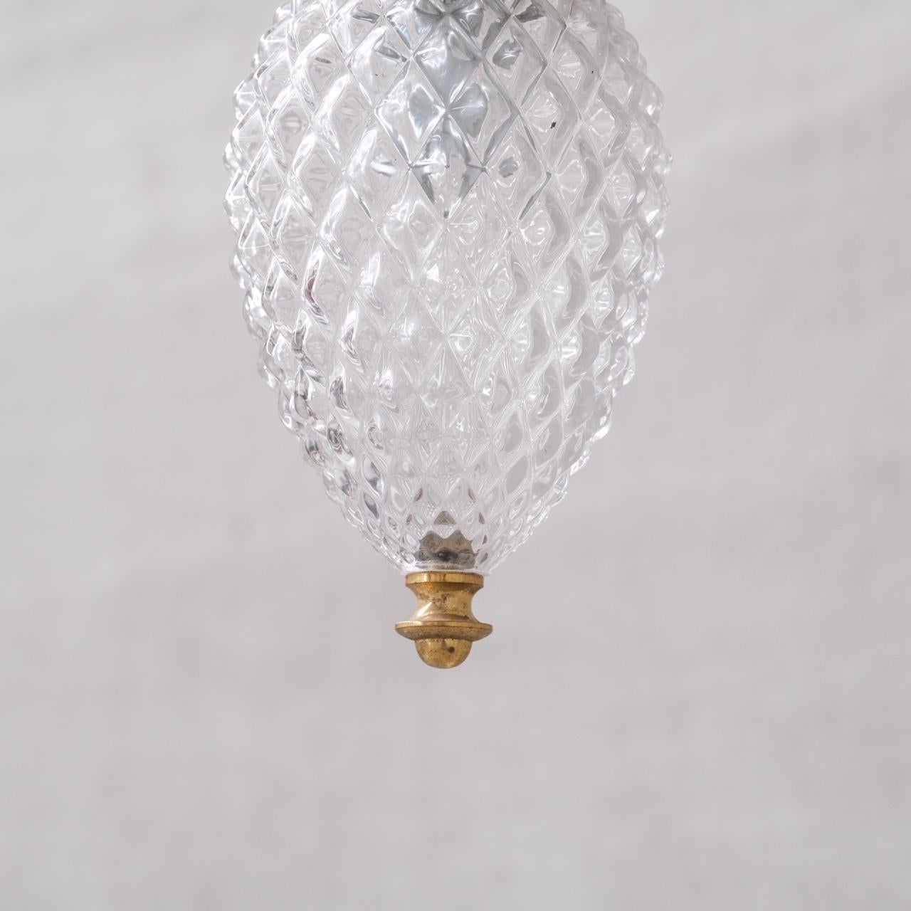 Mid-Century Brass and Glass Thin Pendant Light For Sale 1