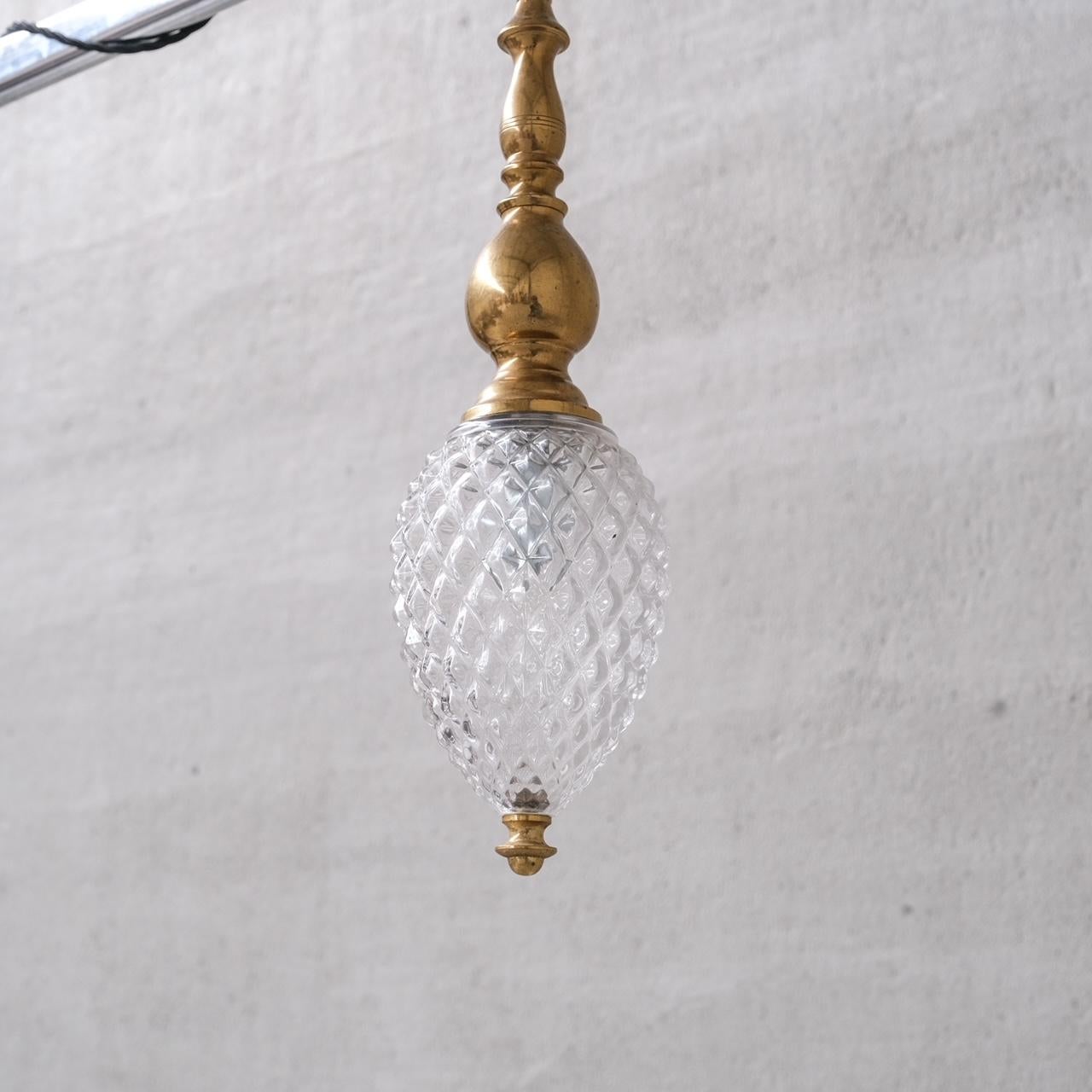 Mid-Century Brass and Glass Thin Pendant Light For Sale 2