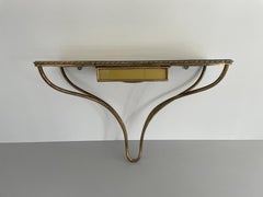 Mid-century Brass and Glass Top Floating Shelf with Drawer, 1950s, Italy