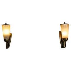 Mid Century Brass and Glass Wall Lamps, Germany, 1950s