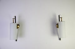 Mid-Century Brass and Glass Wall Lamps, Italy, 1960s
