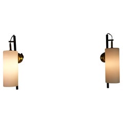 Mid-Century Brass and Glass Wall Lamps, Italy, 1960s