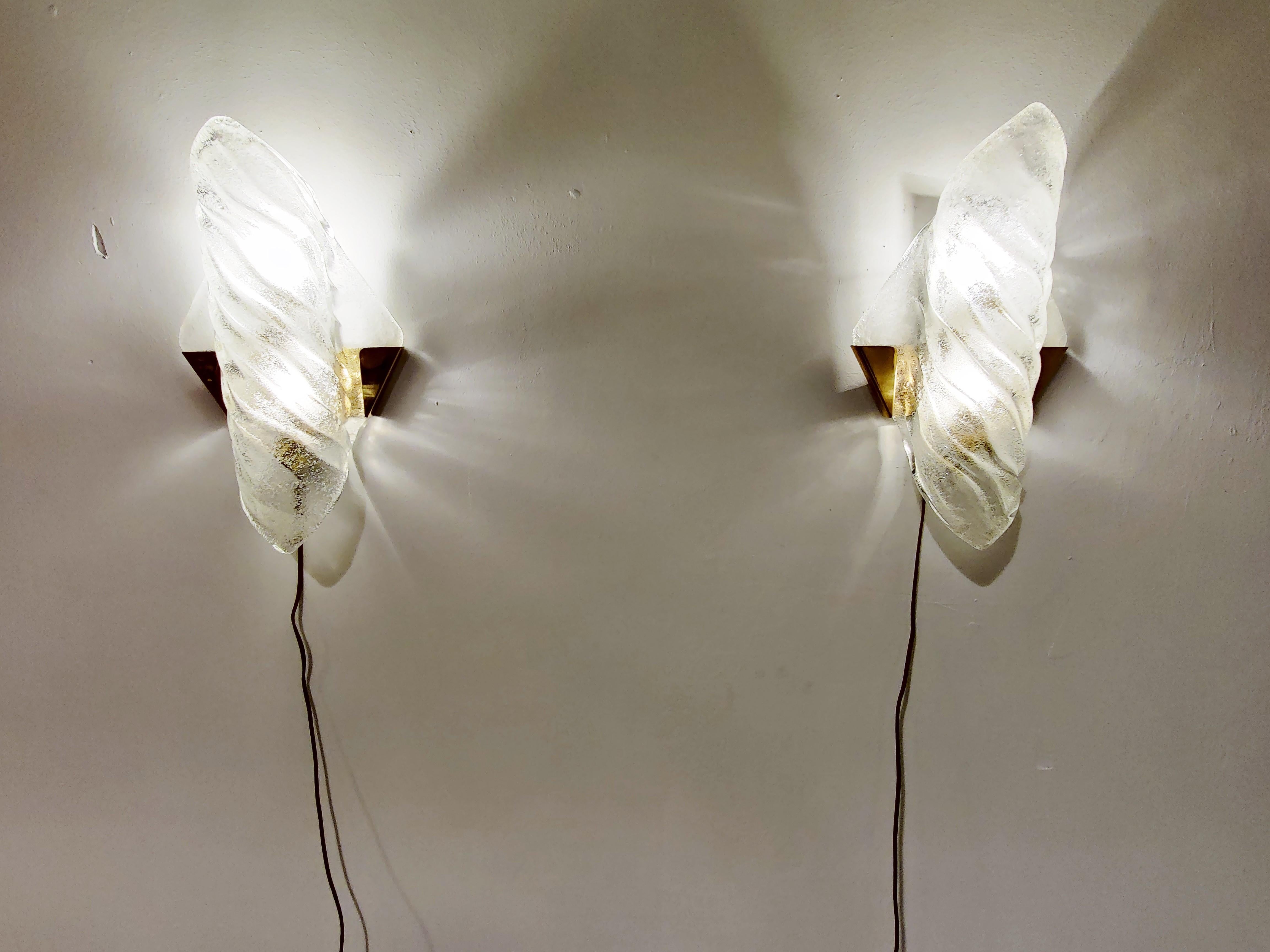 German Mid Century Brass and Glass Wall Lamps, Set of Two, 1960s