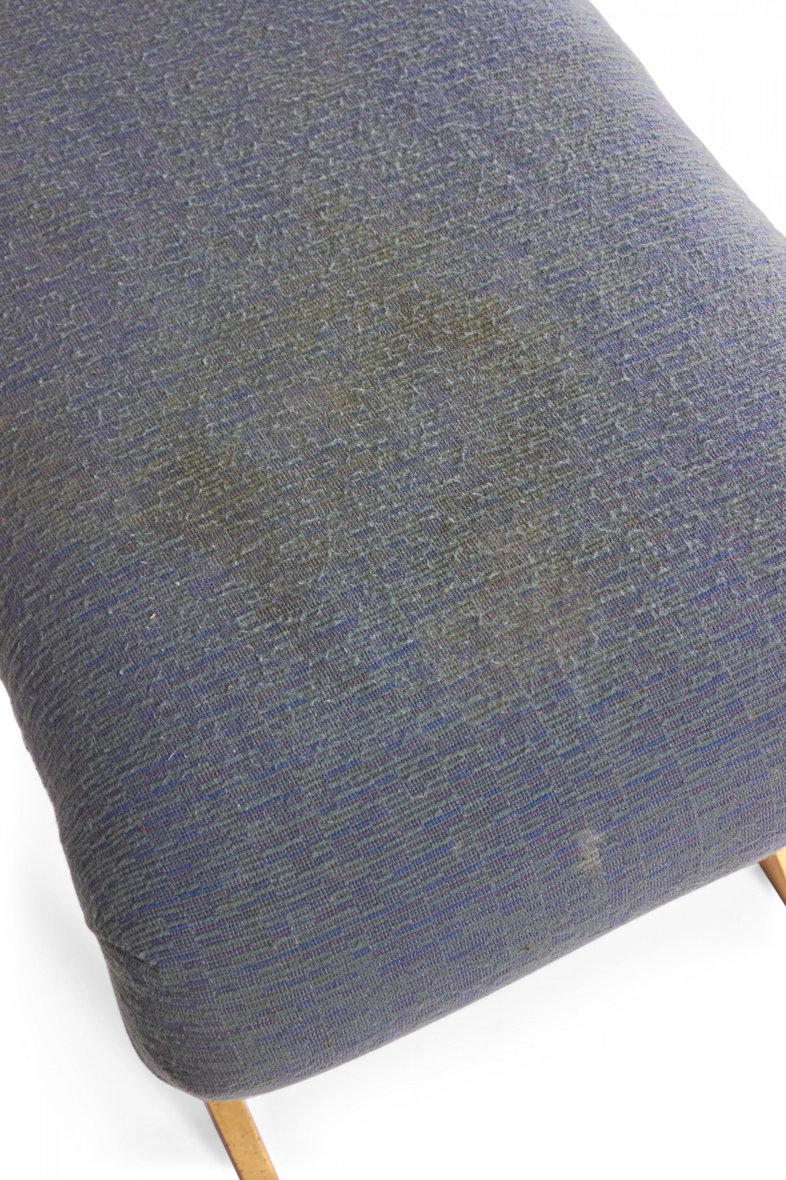 Mid-Century Brass and Gray-Blue Cotton Upholstery X-Bench For Sale 4