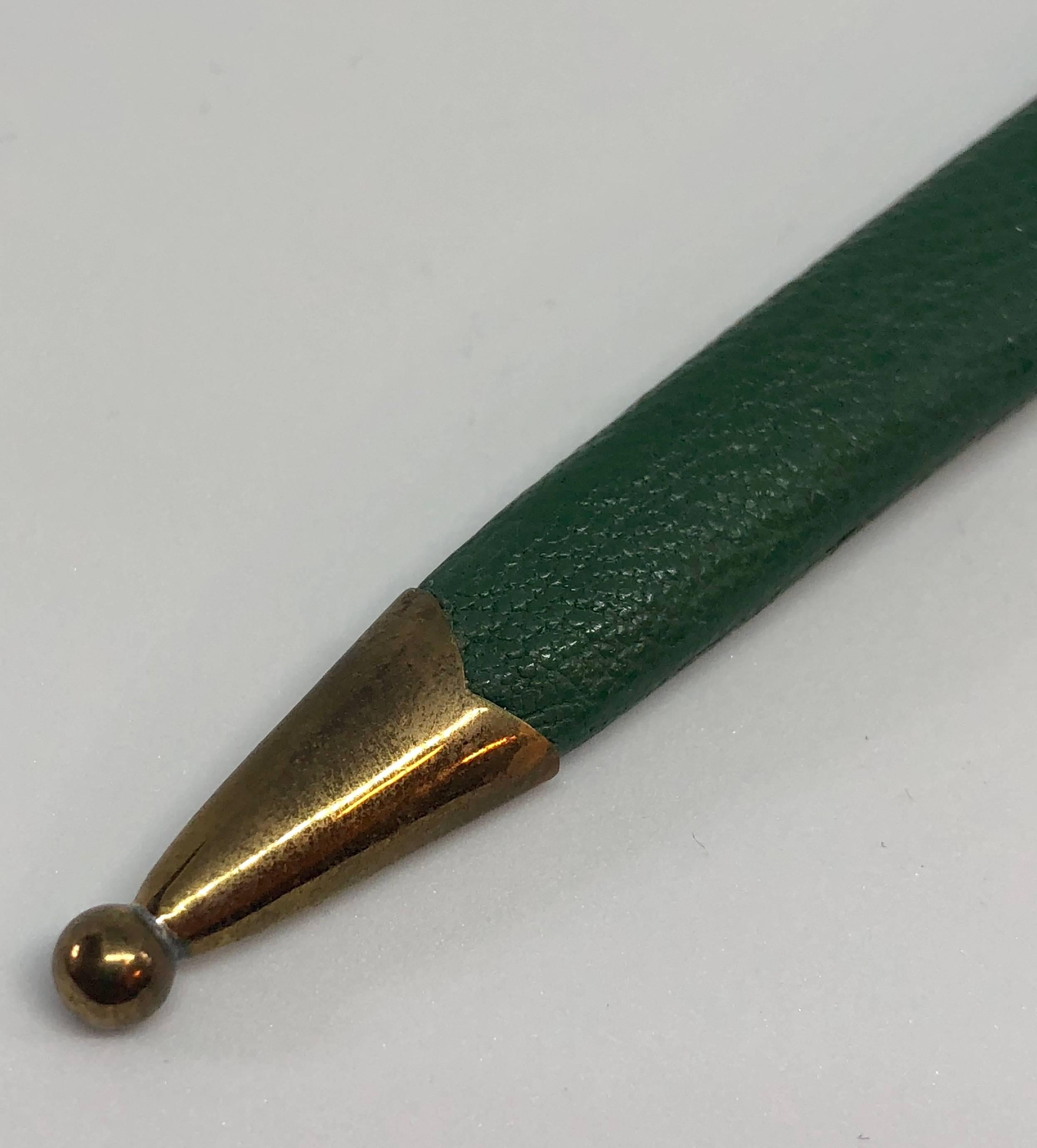 Hand-Crafted Midcentury Brass and Green Enamel Letter Opener, Solingen Germany