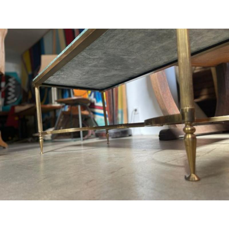 Mid-Century Brass and Green Marble Coffee Table, France, 1960s

Additional information:
Materials: Brass, Marble
Color: Forest Green
Design Period: 1960 to 1969
Year: 1960
Country of Manufacture: France
Style: Mid-Century
Product Code: