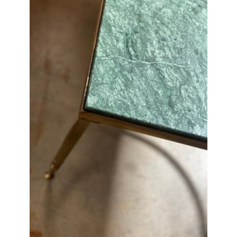 French Mid-Century Brass and Green Marble Coffee Table, France, 1960s For Sale