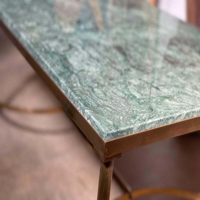 20th Century Mid-Century Brass and Green Marble Coffee Table, France, 1960s For Sale
