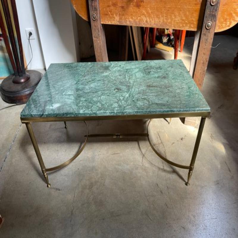 Mid-Century Brass and Green Marble Coffee Table, France, 1960s For Sale 1