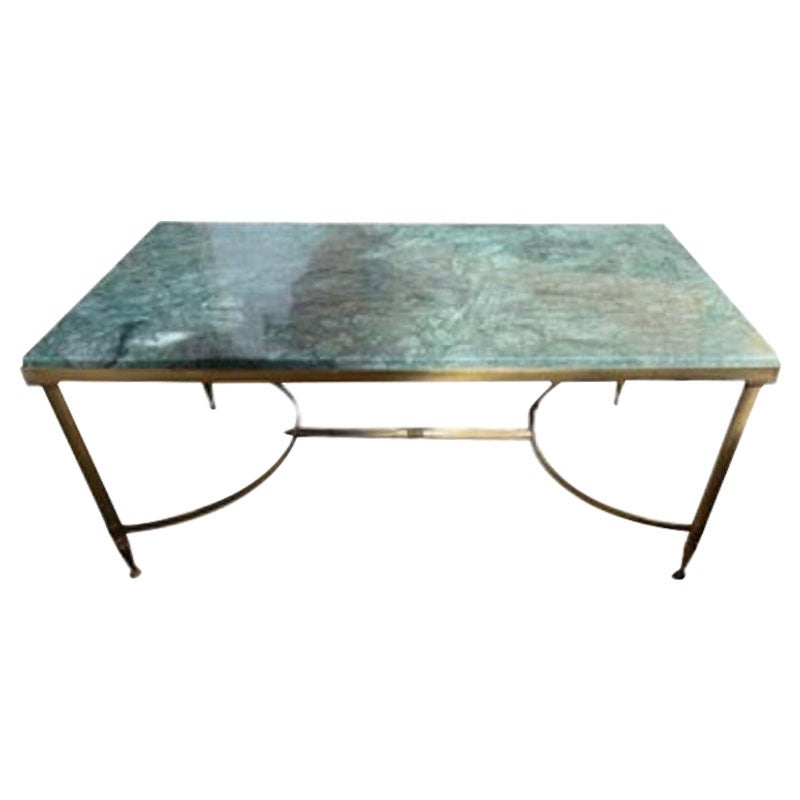 Mid-Century Brass and Green Marble Coffee Table, France, 1960s For Sale