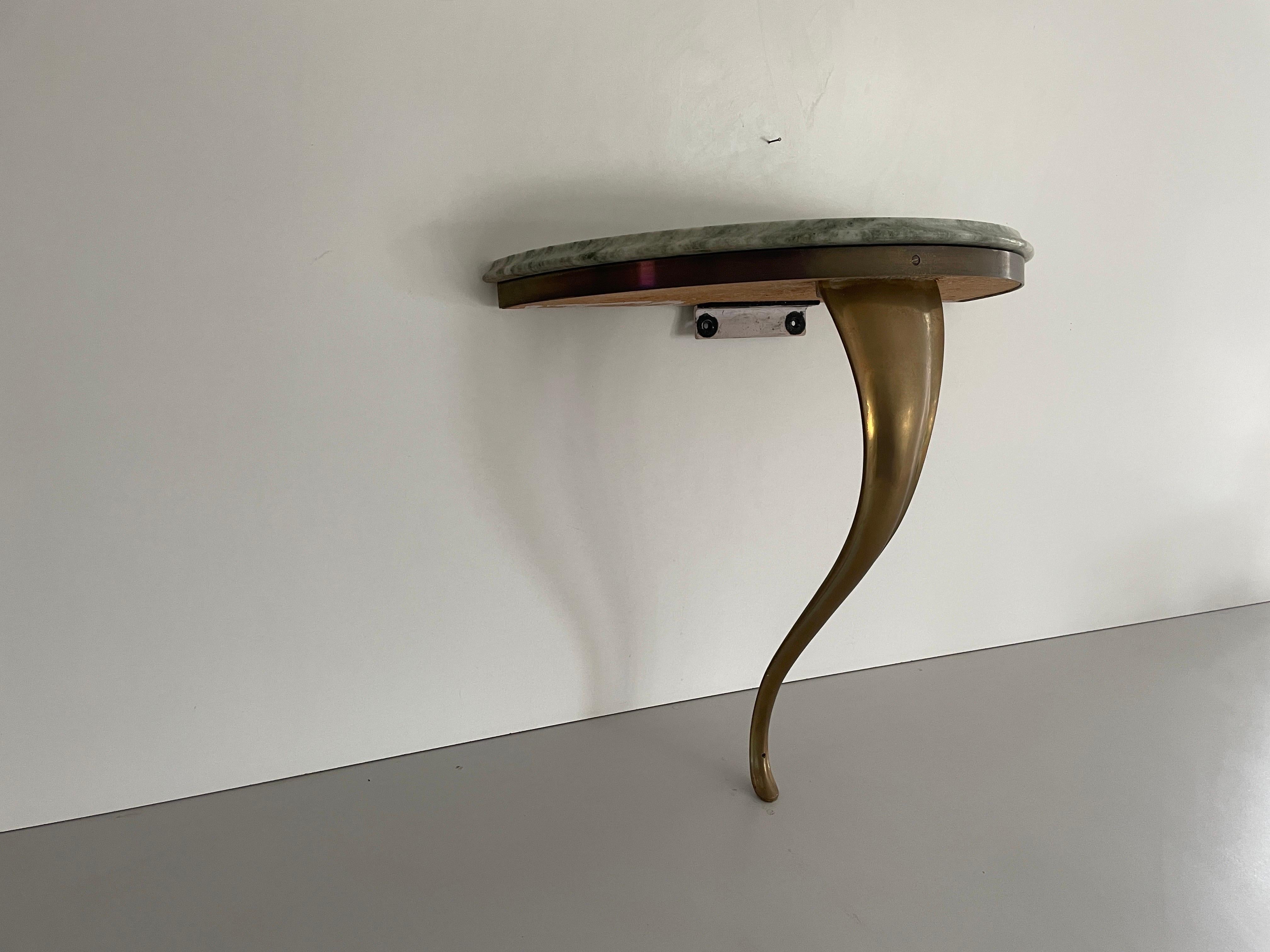 Consola de pared flotante de mediados de siglo, latón y tapa de mármol verde, años 50, Italia en venta 3