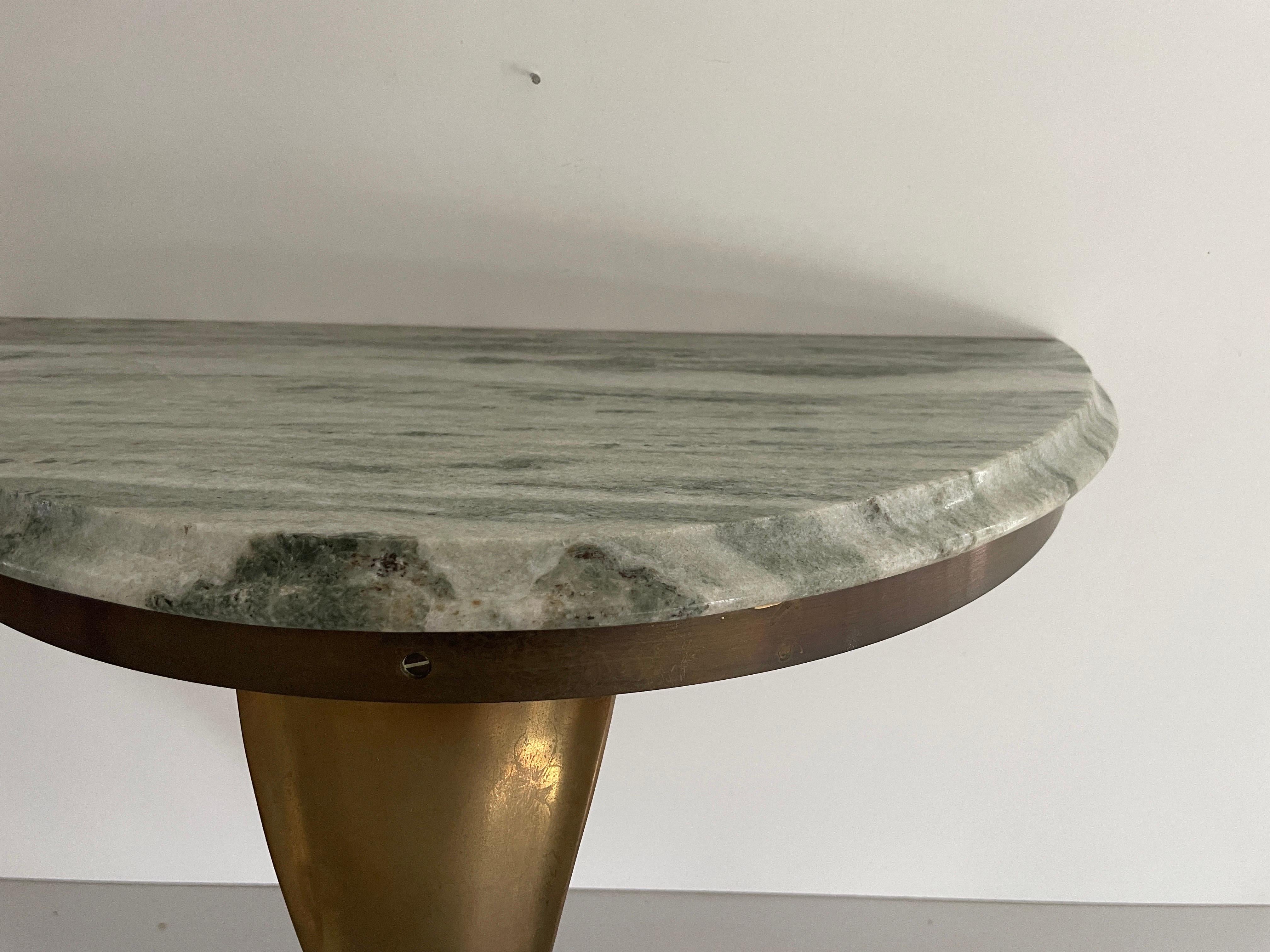 Consola de pared flotante de mediados de siglo, latón y tapa de mármol verde, años 50, Italia en venta 4