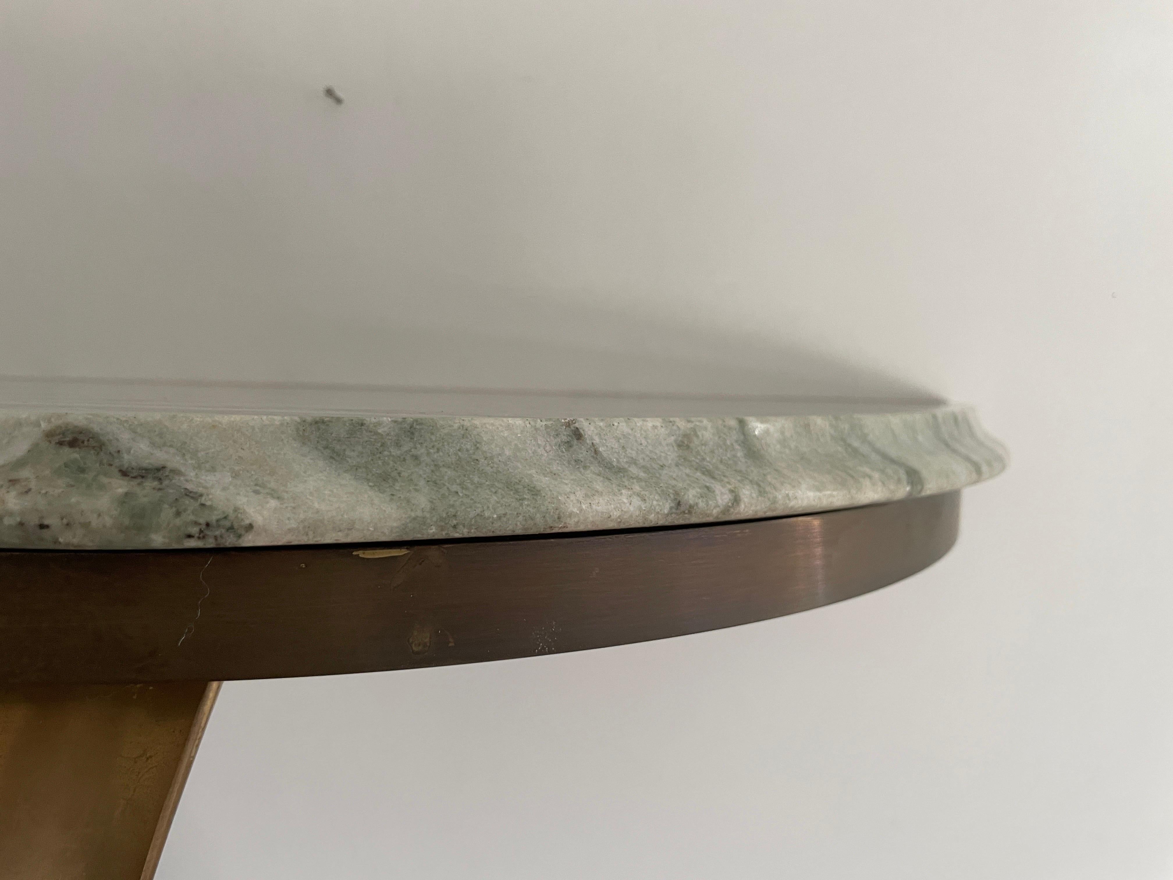 Consola de pared flotante de mediados de siglo, latón y tapa de mármol verde, años 50, Italia en venta 5