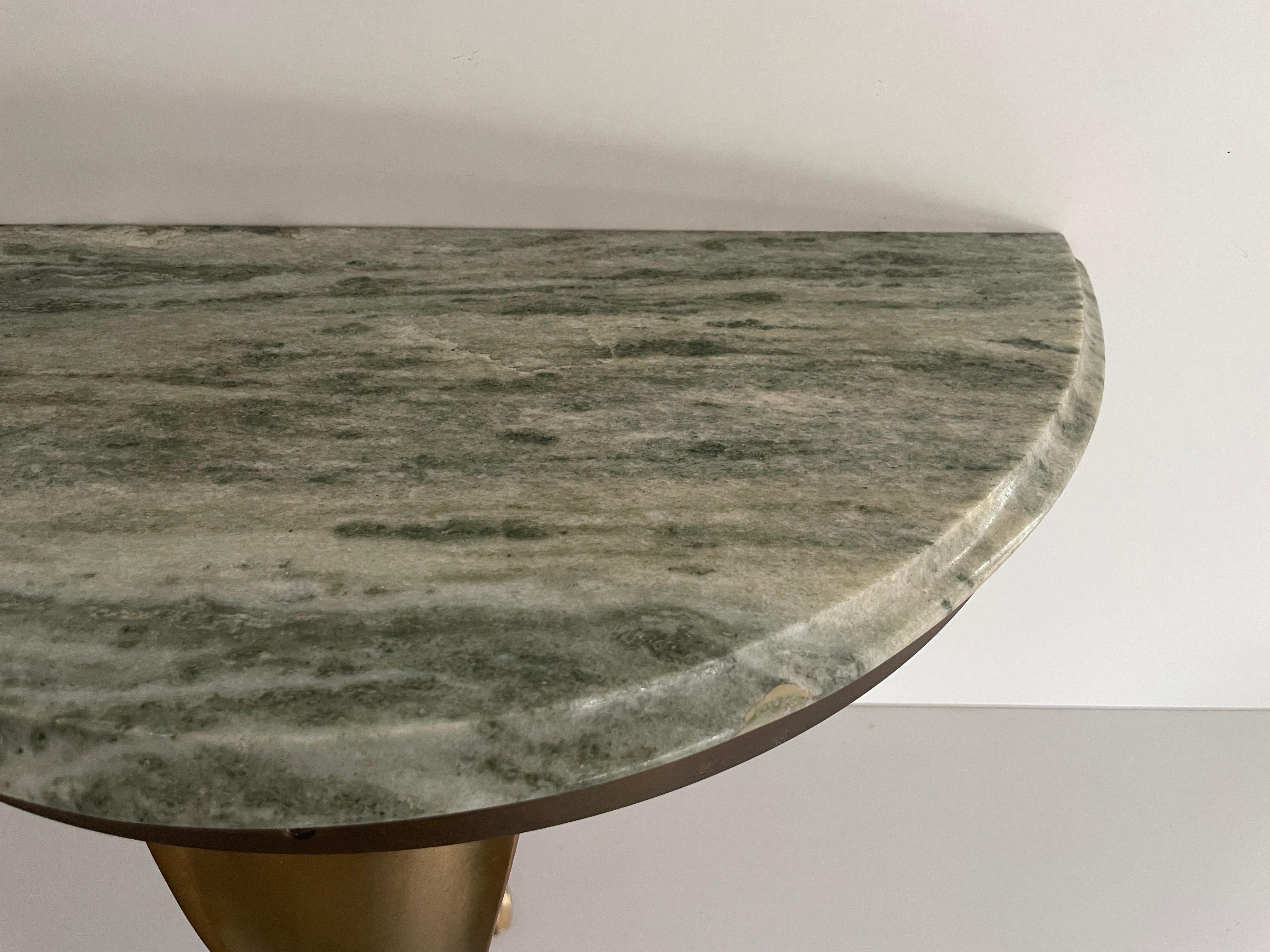 Consola de pared flotante de mediados de siglo, latón y tapa de mármol verde, años 50, Italia en venta 6