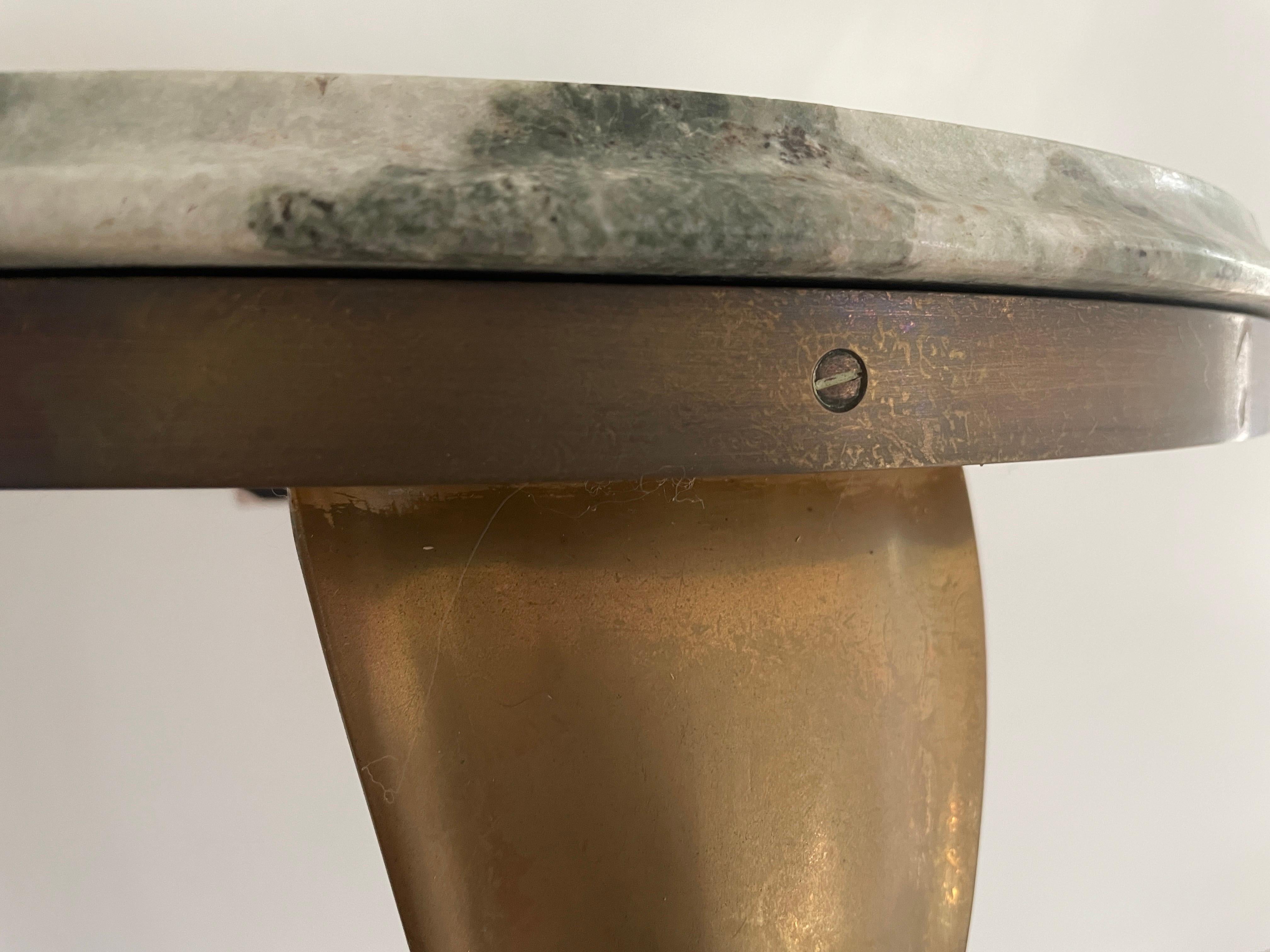 Consola de pared flotante de mediados de siglo, latón y tapa de mármol verde, años 50, Italia en venta 6