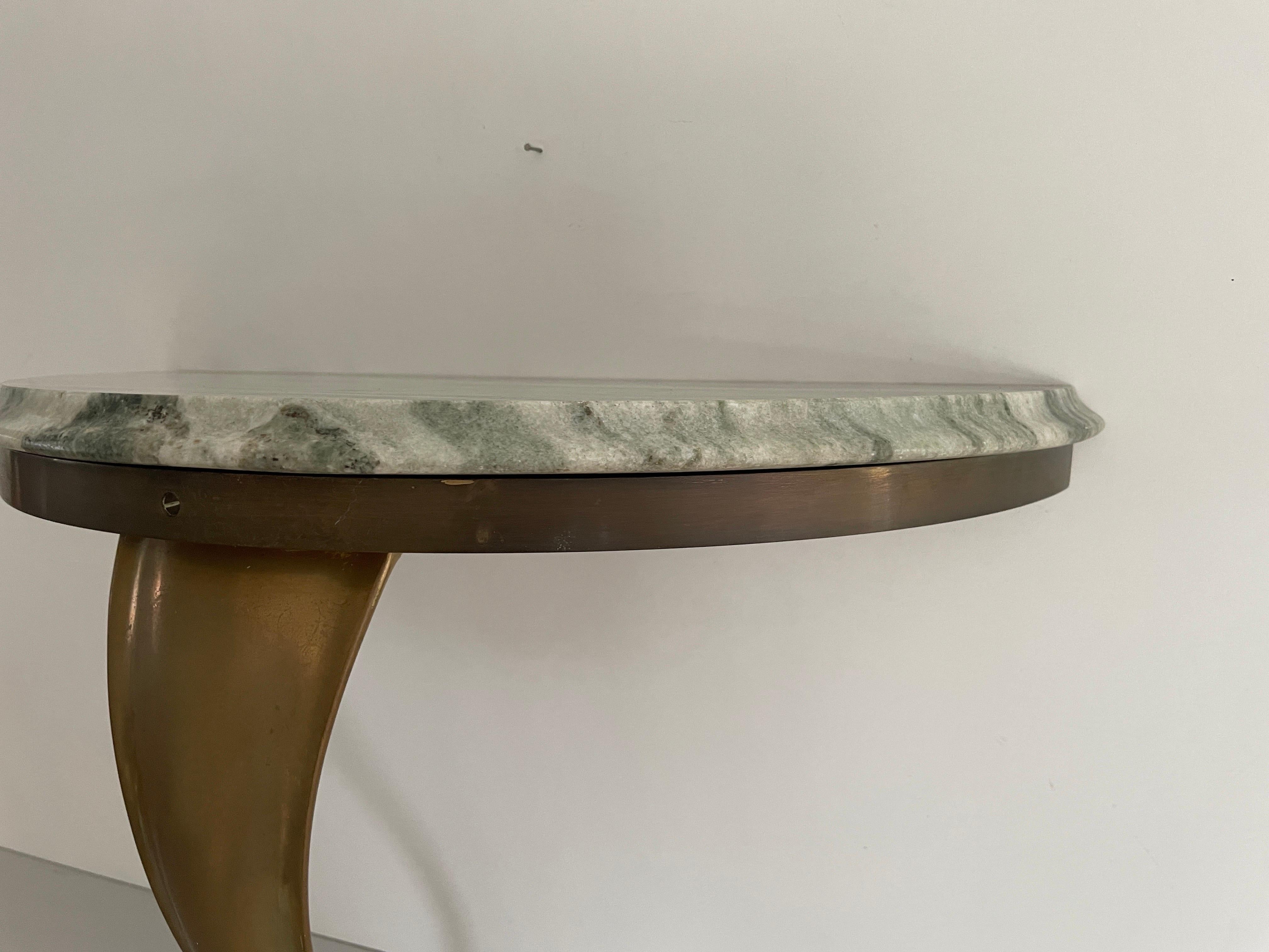 Consola de pared flotante de mediados de siglo, latón y tapa de mármol verde, años 50, Italia en venta 8