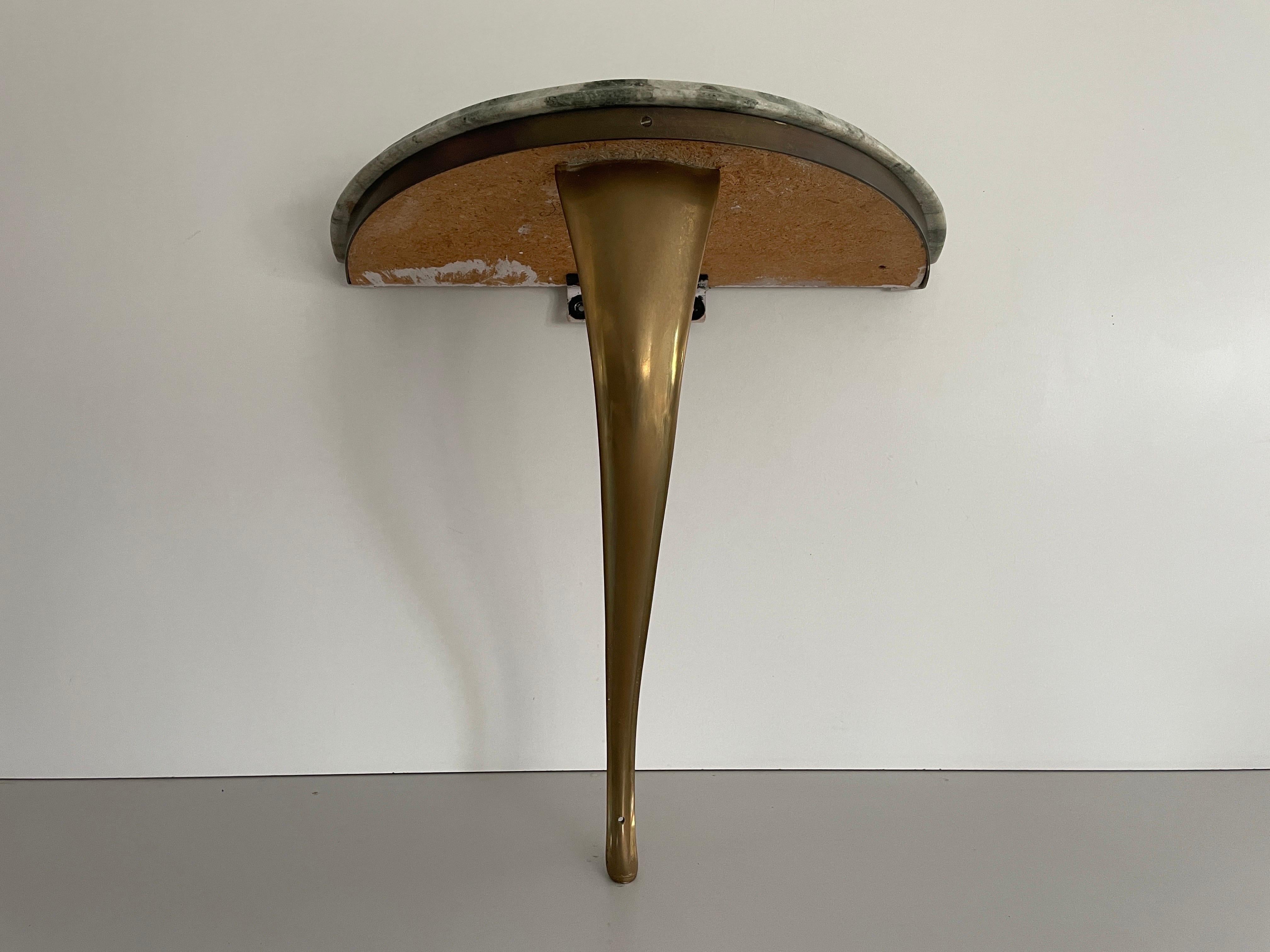 Consola de pared flotante de mediados de siglo, latón y tapa de mármol verde, años 50, Italia en venta 9