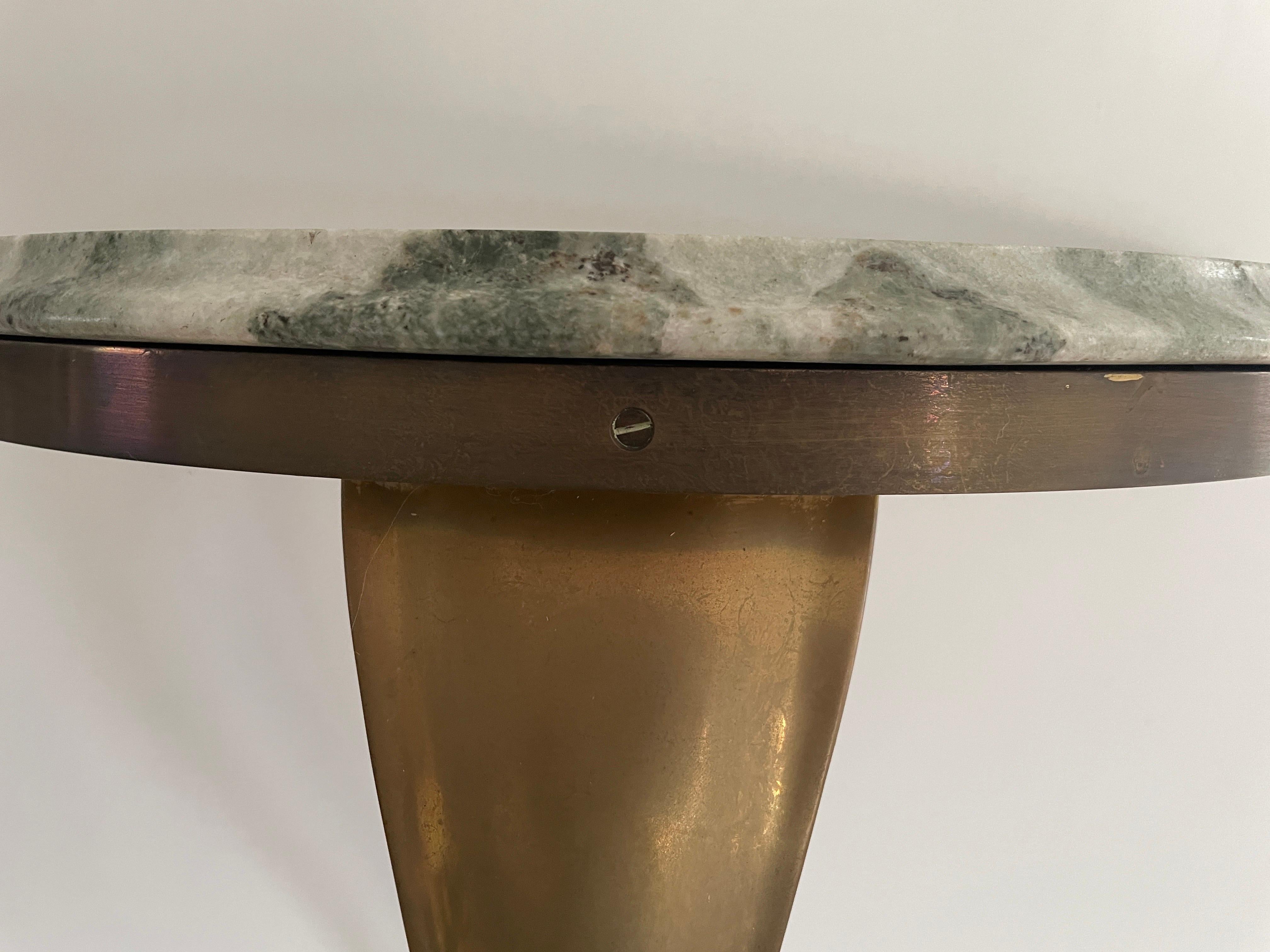 Consola de pared flotante de mediados de siglo, latón y tapa de mármol verde, años 50, Italia en venta 10
