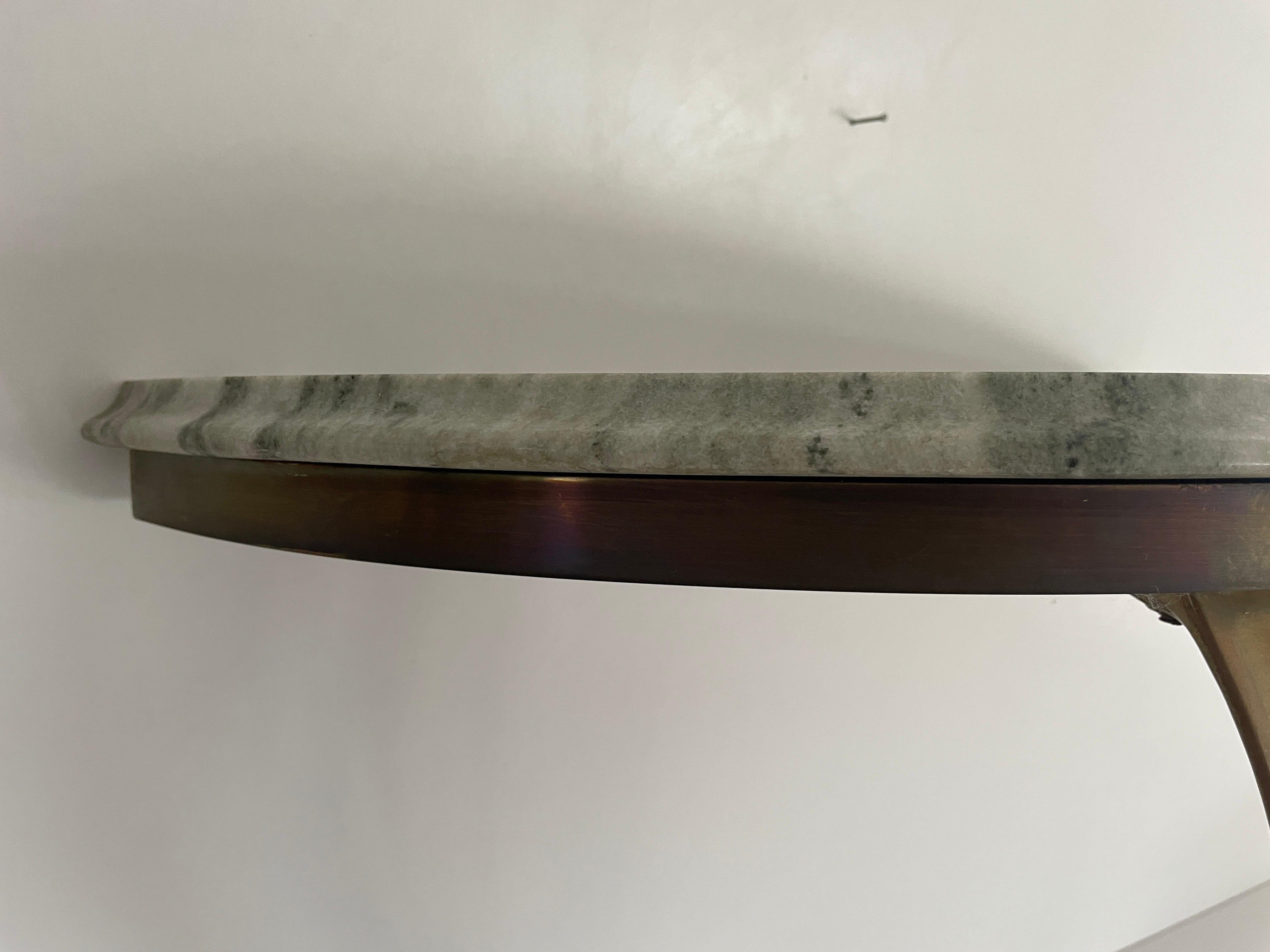 Consola de pared flotante de mediados de siglo, latón y tapa de mármol verde, años 50, Italia en venta 12