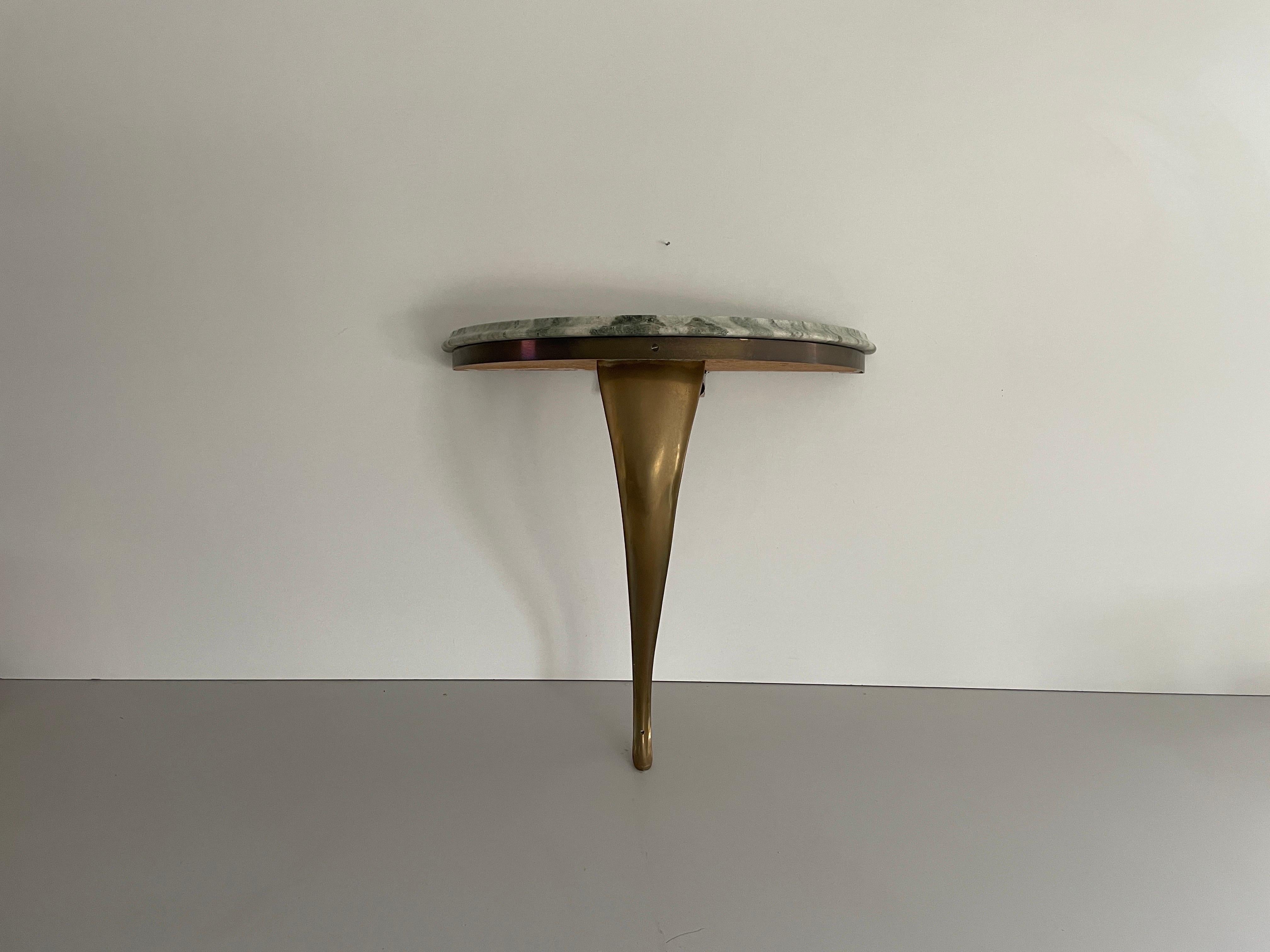 Consola de pared flotante de mediados de siglo, latón y tapa de mármol verde, años 50, Italia Moderno de mediados de siglo en venta
