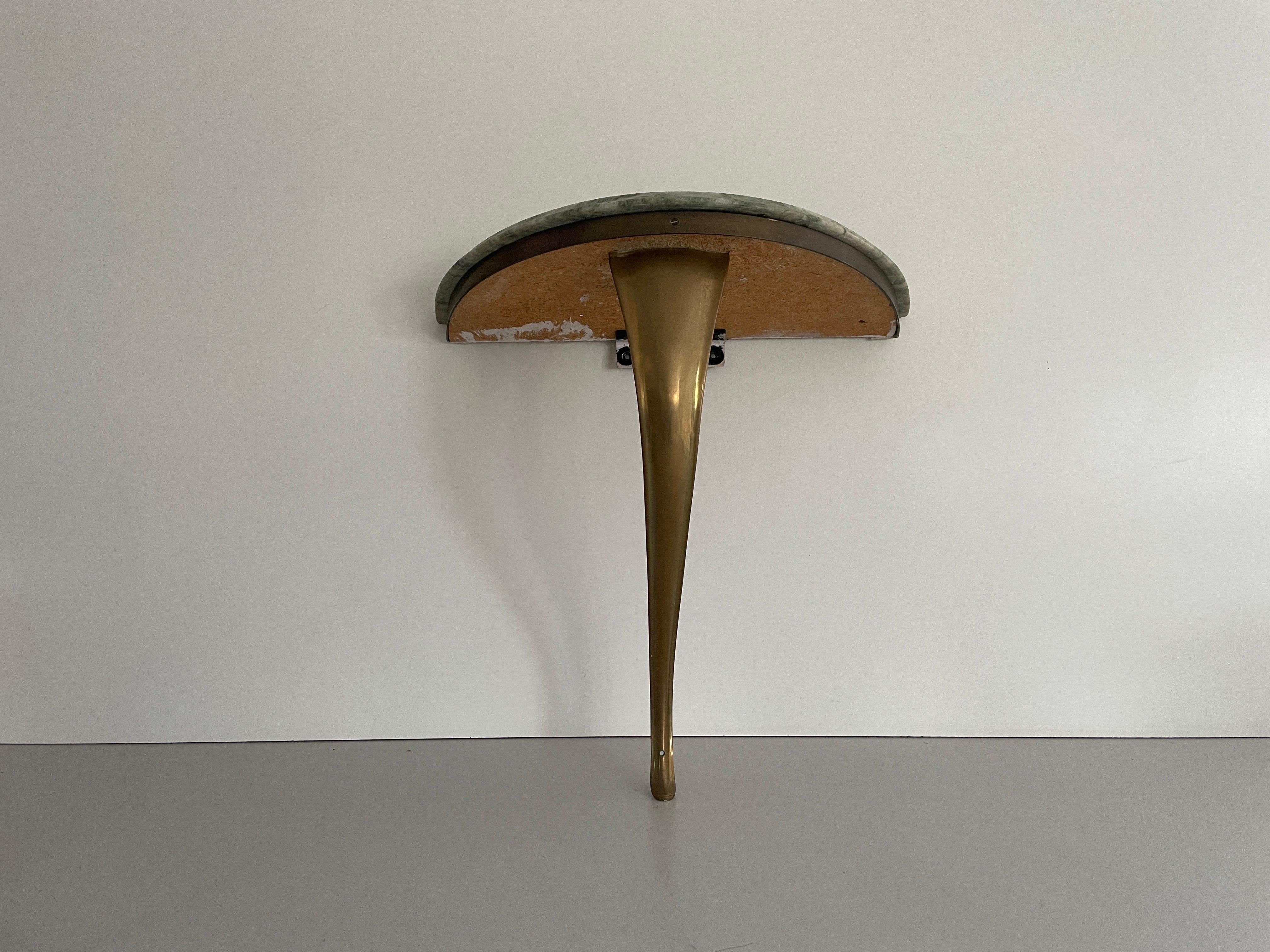 Consola de pared flotante de mediados de siglo, latón y tapa de mármol verde, años 50, Italia Italiano en venta