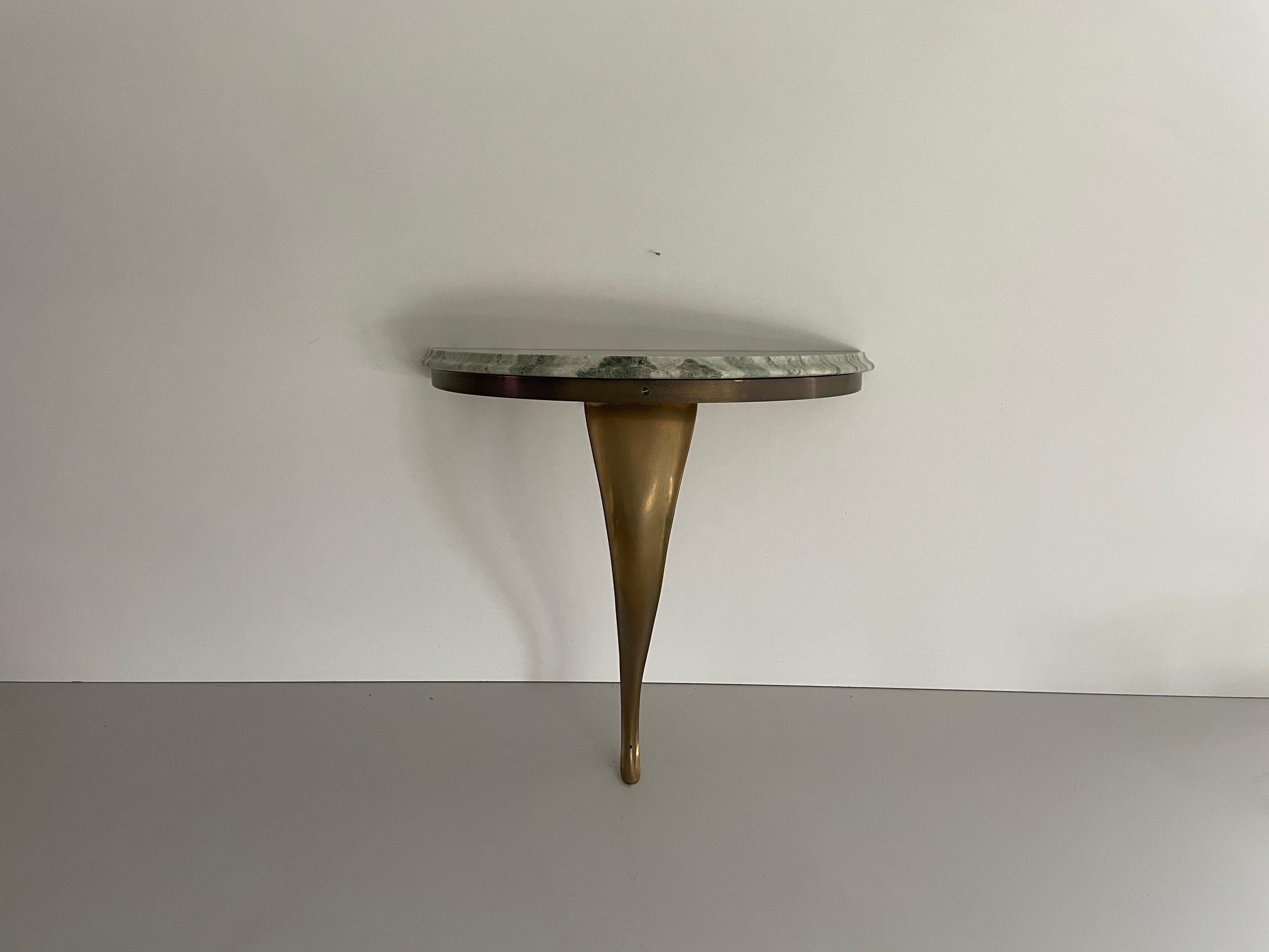 Consola de pared flotante de mediados de siglo, latón y tapa de mármol verde, años 50, Italia Italiano en venta