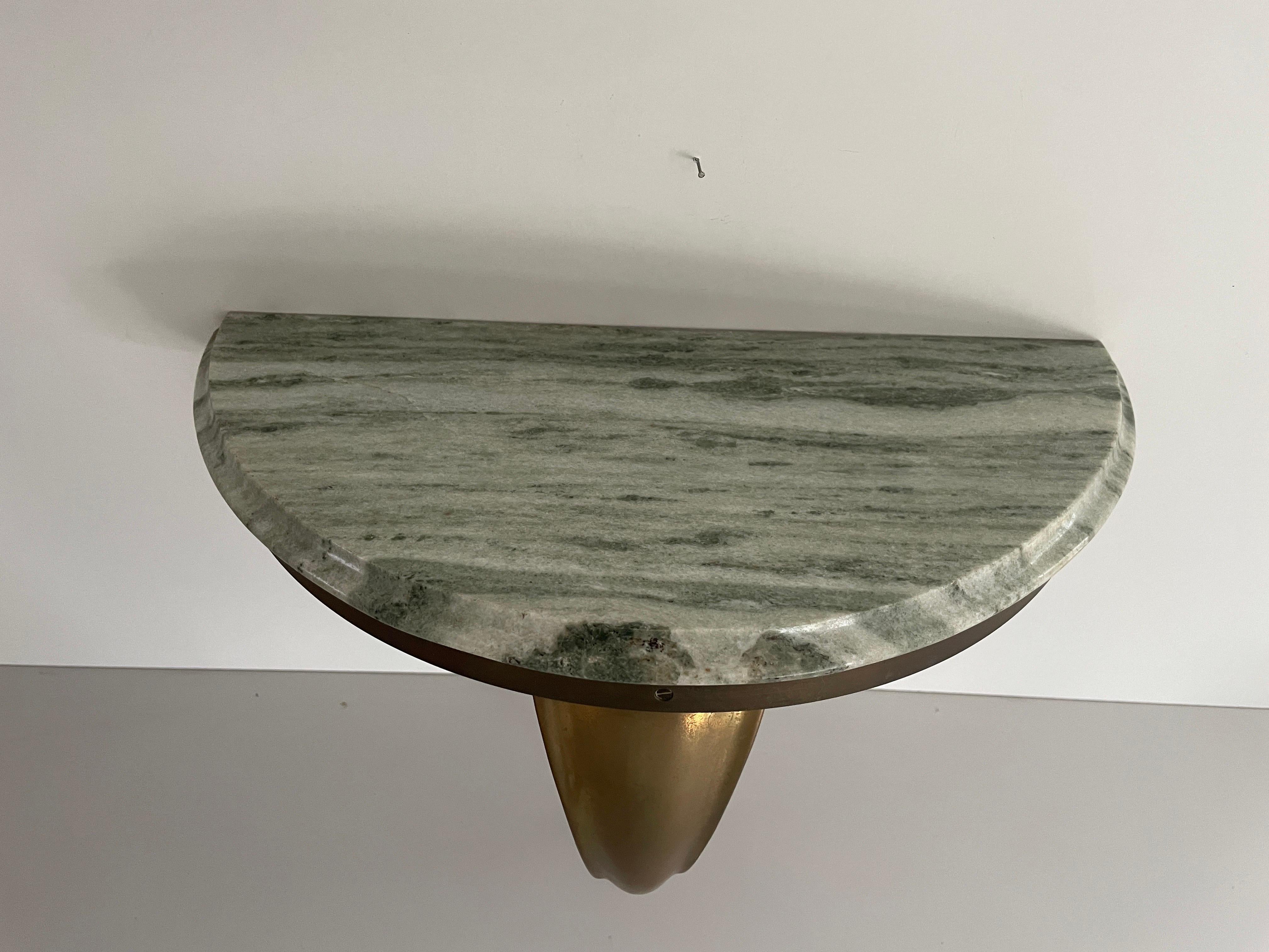 Consola de pared flotante de mediados de siglo, latón y tapa de mármol verde, años 50, Italia en venta 2