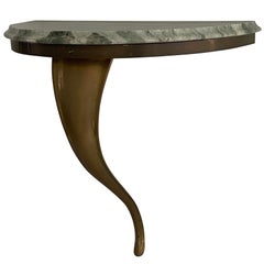 Mid-Century Brass and Green Marble Top Floating Wall Console Table, 1950s, Italy