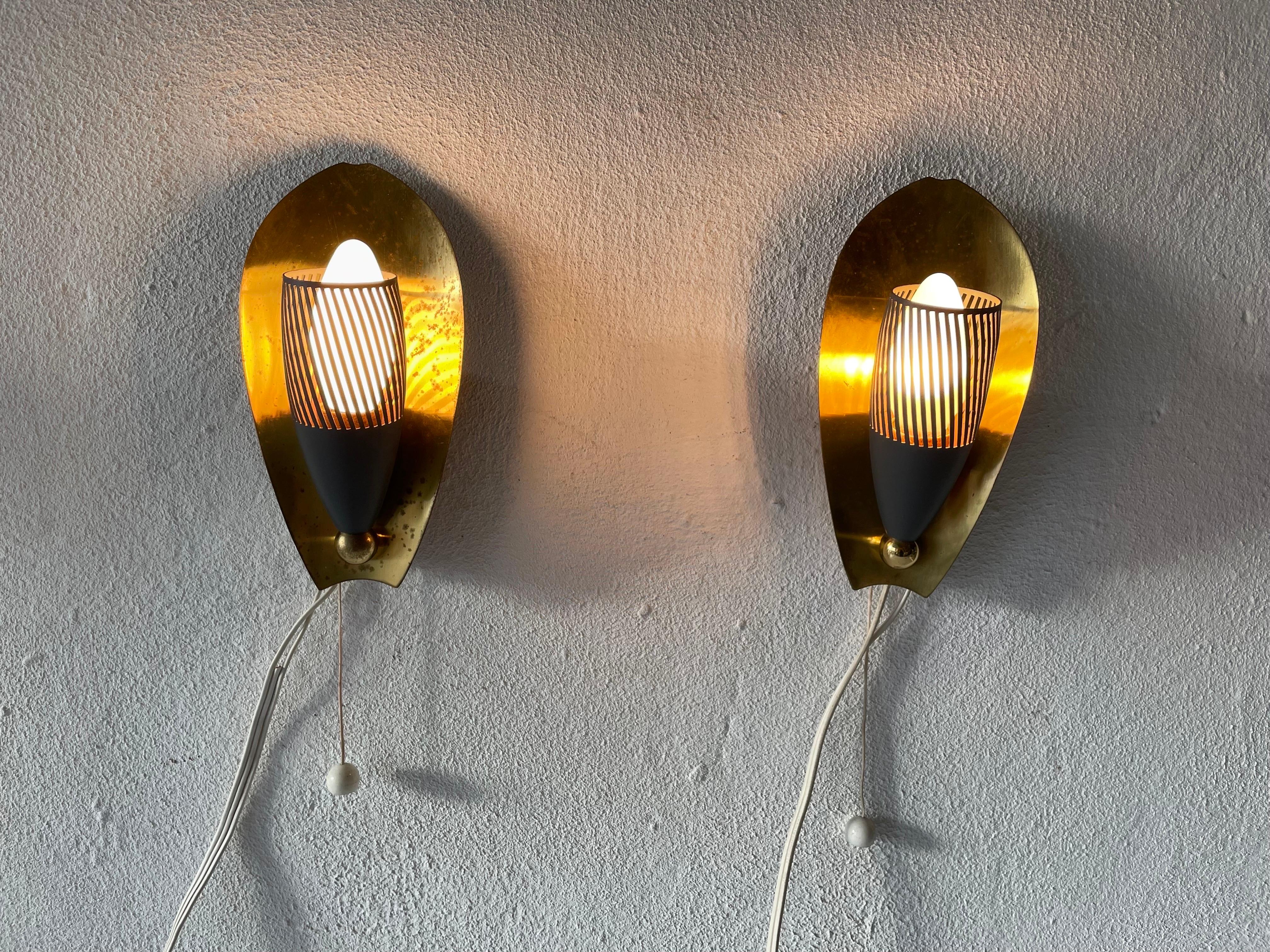 Mid-Century Brass and Grey Metal Pair of Sconces, 1950s, Germany For Sale 5