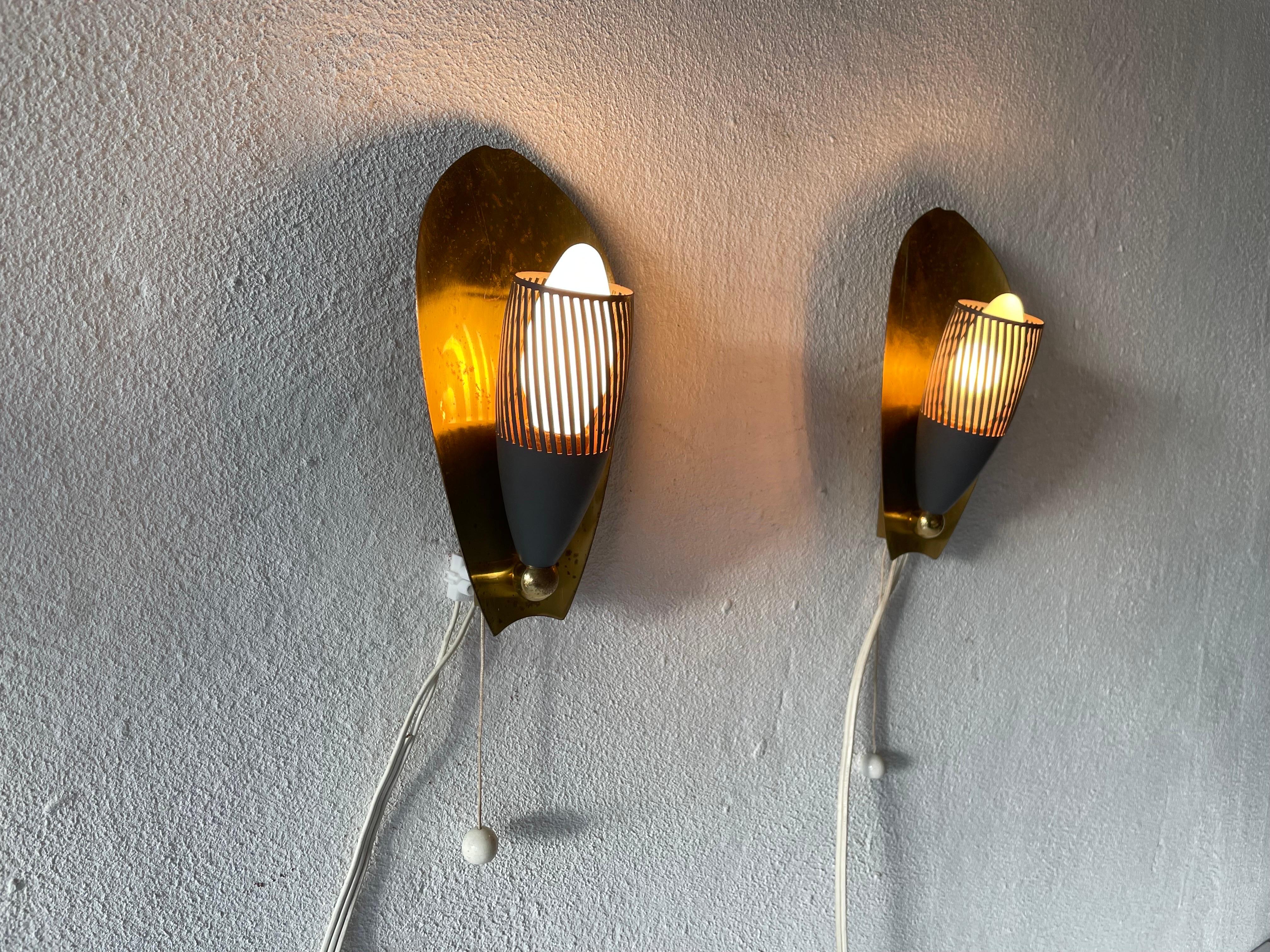 Mid-Century Brass and Grey Metal Pair of Sconces, 1950s, Germany For Sale 6