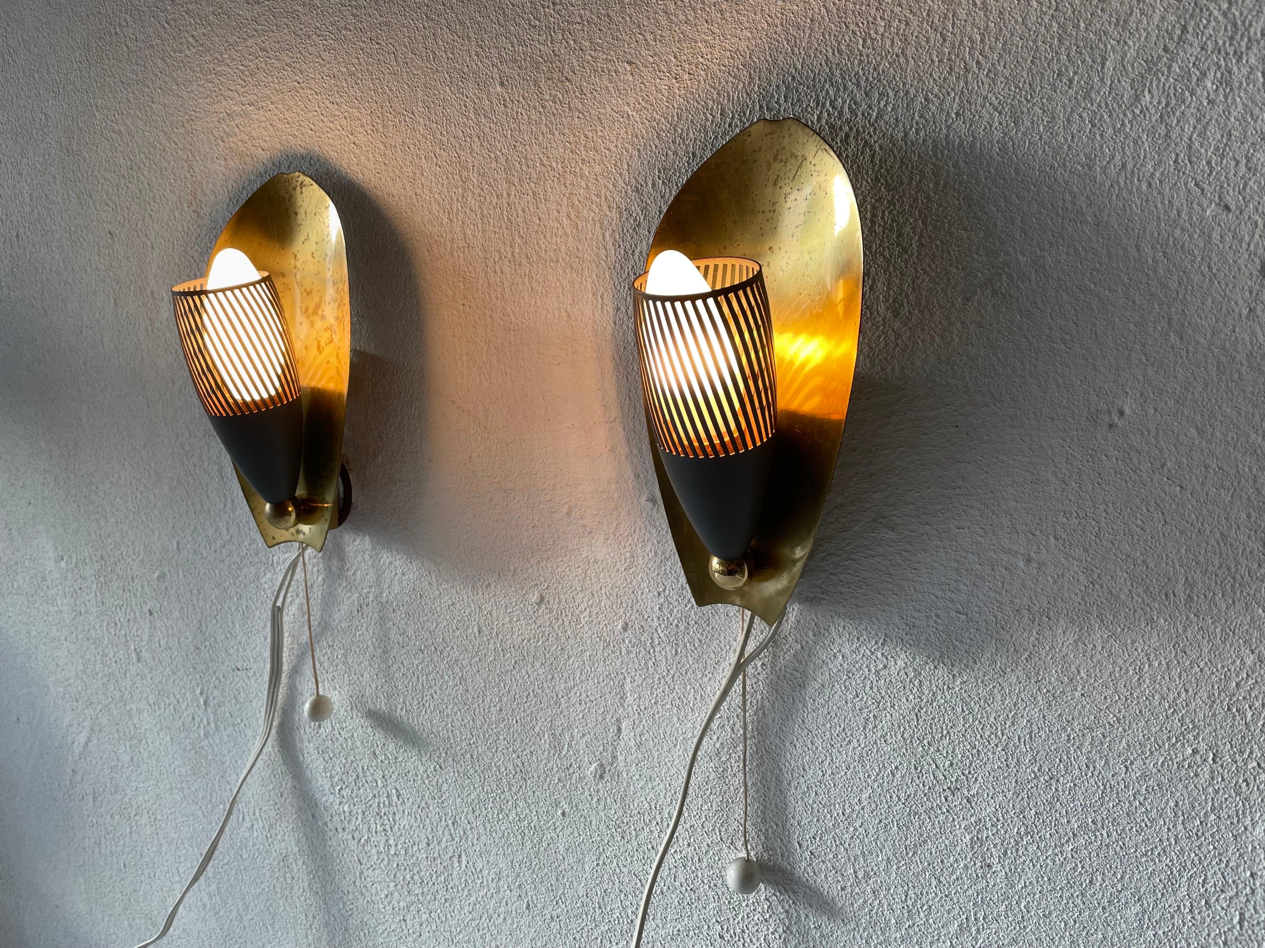 Mid-Century Brass and Grey Metal Pair of Sconces, 1950s, Germany For Sale 7