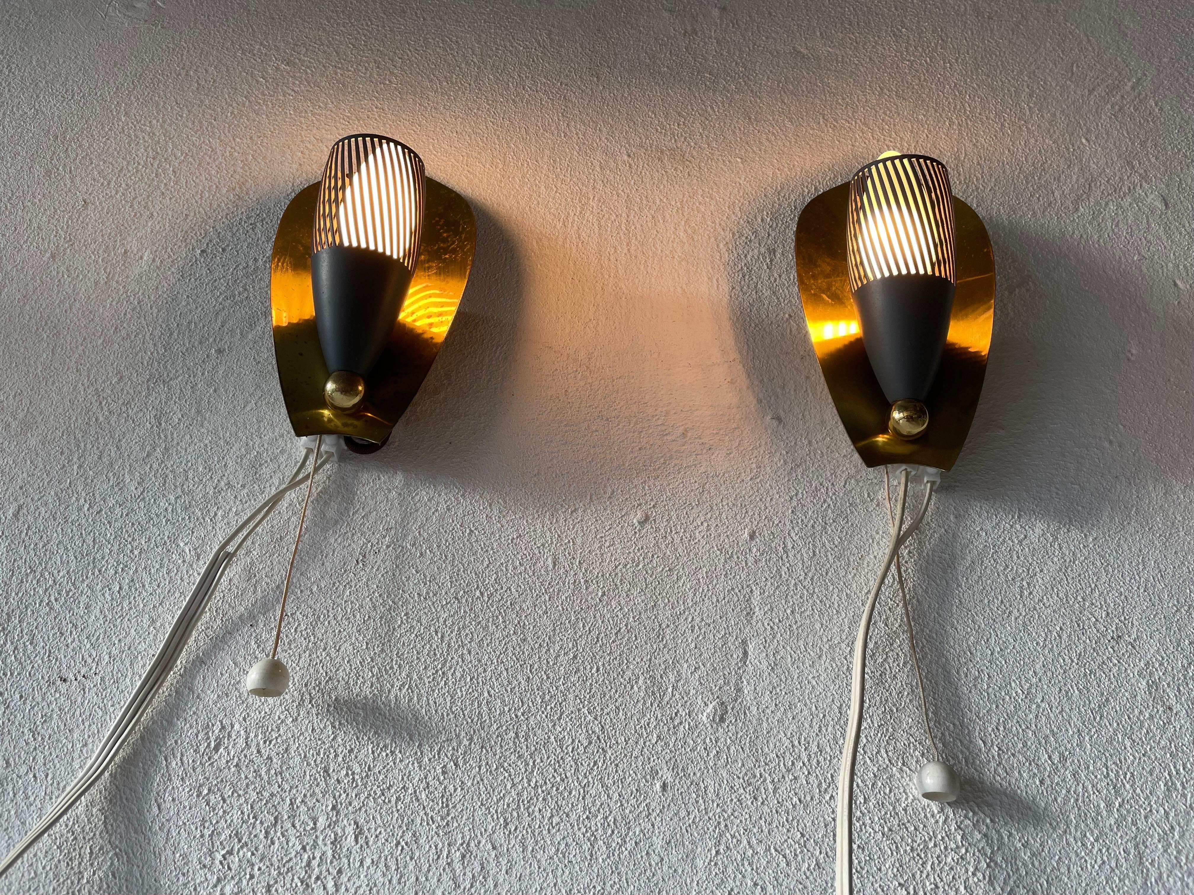 Mid-Century Brass and Grey Metal Pair of Sconces, 1950s, Germany For Sale 8