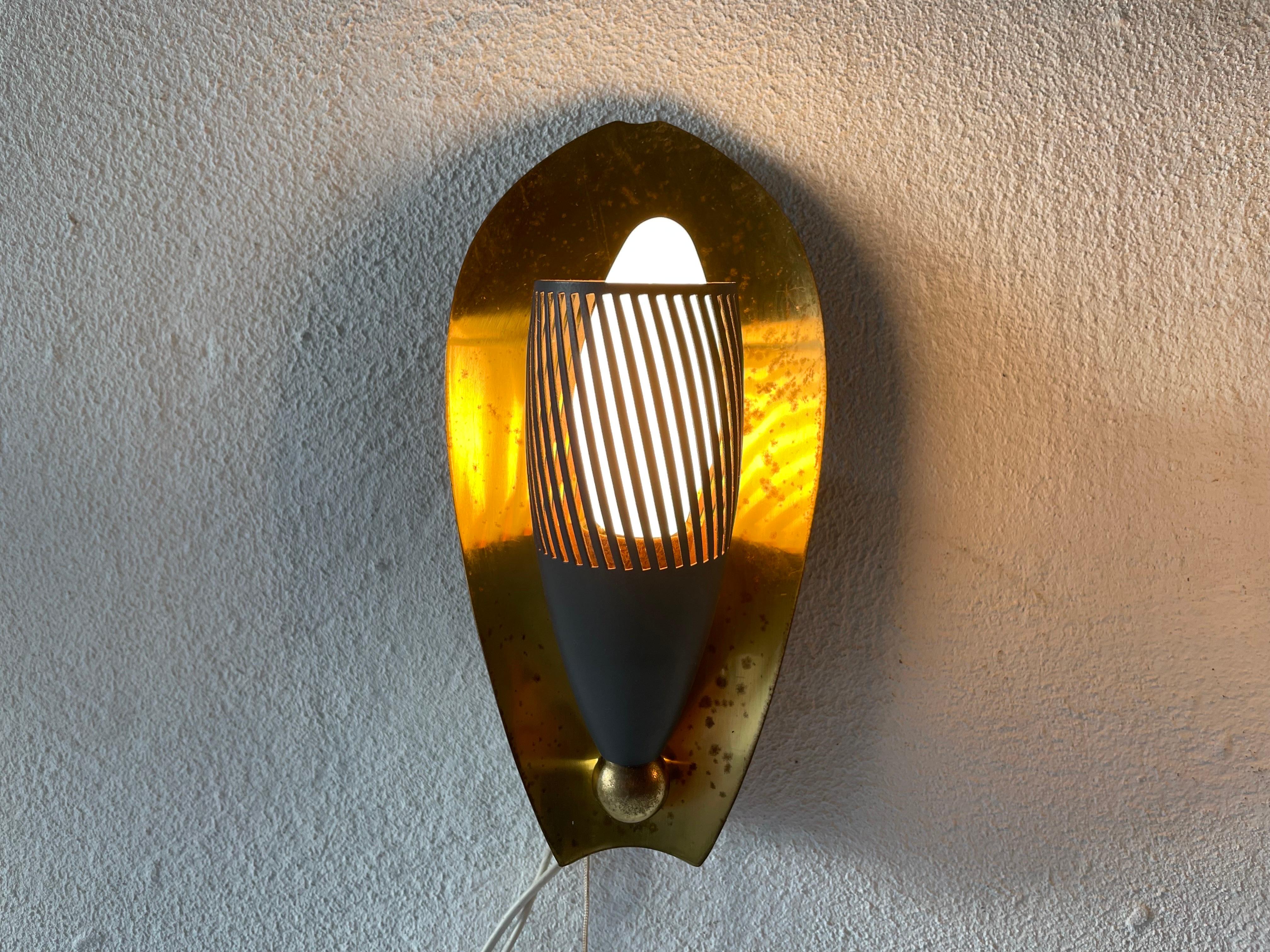 Mid-Century Brass and Grey Metal Pair of Sconces, 1950s, Germany For Sale 9