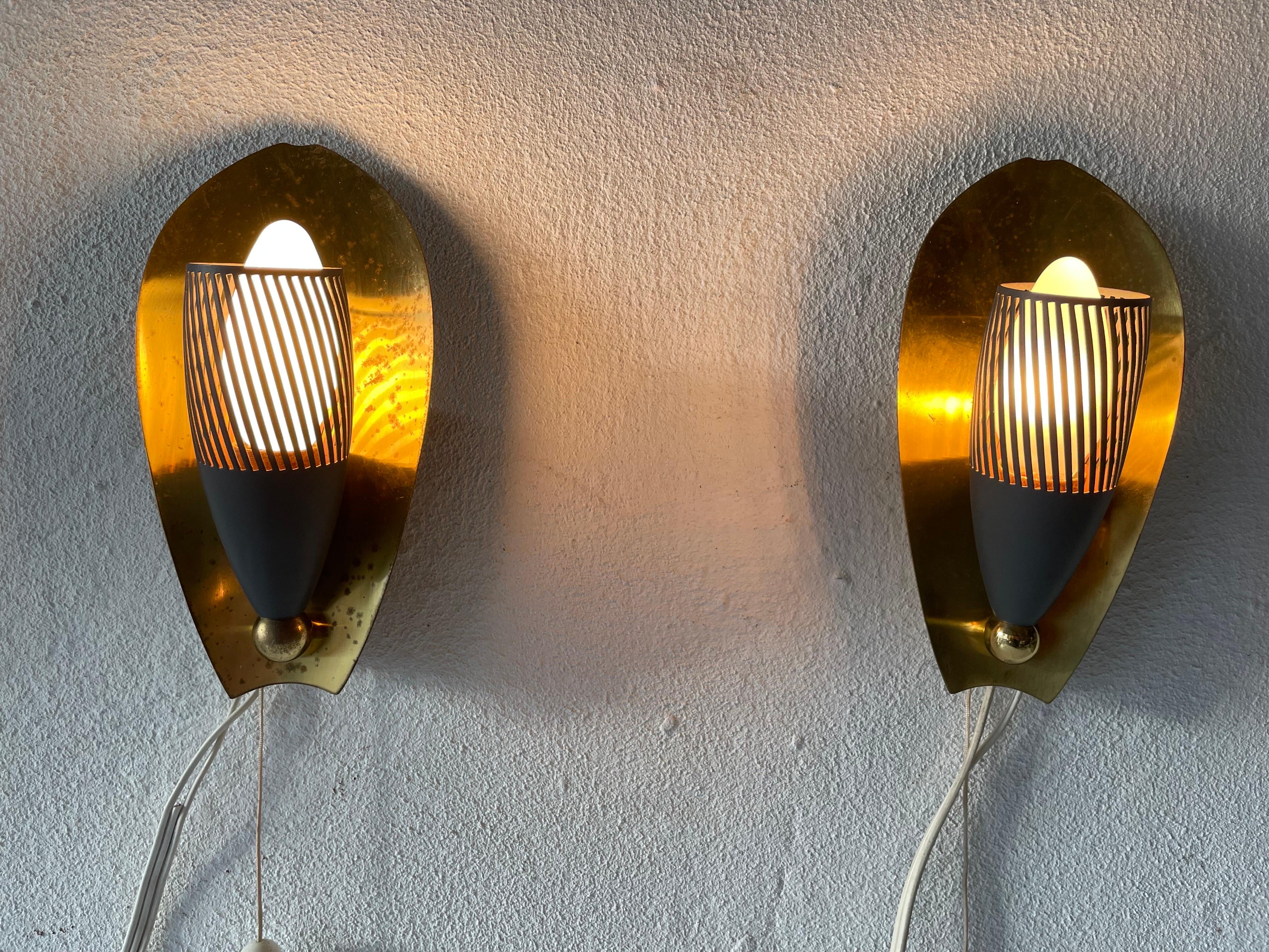 Mid-Century Brass and Grey Metal Pair of Sconces, 1950s, Germany For Sale 10