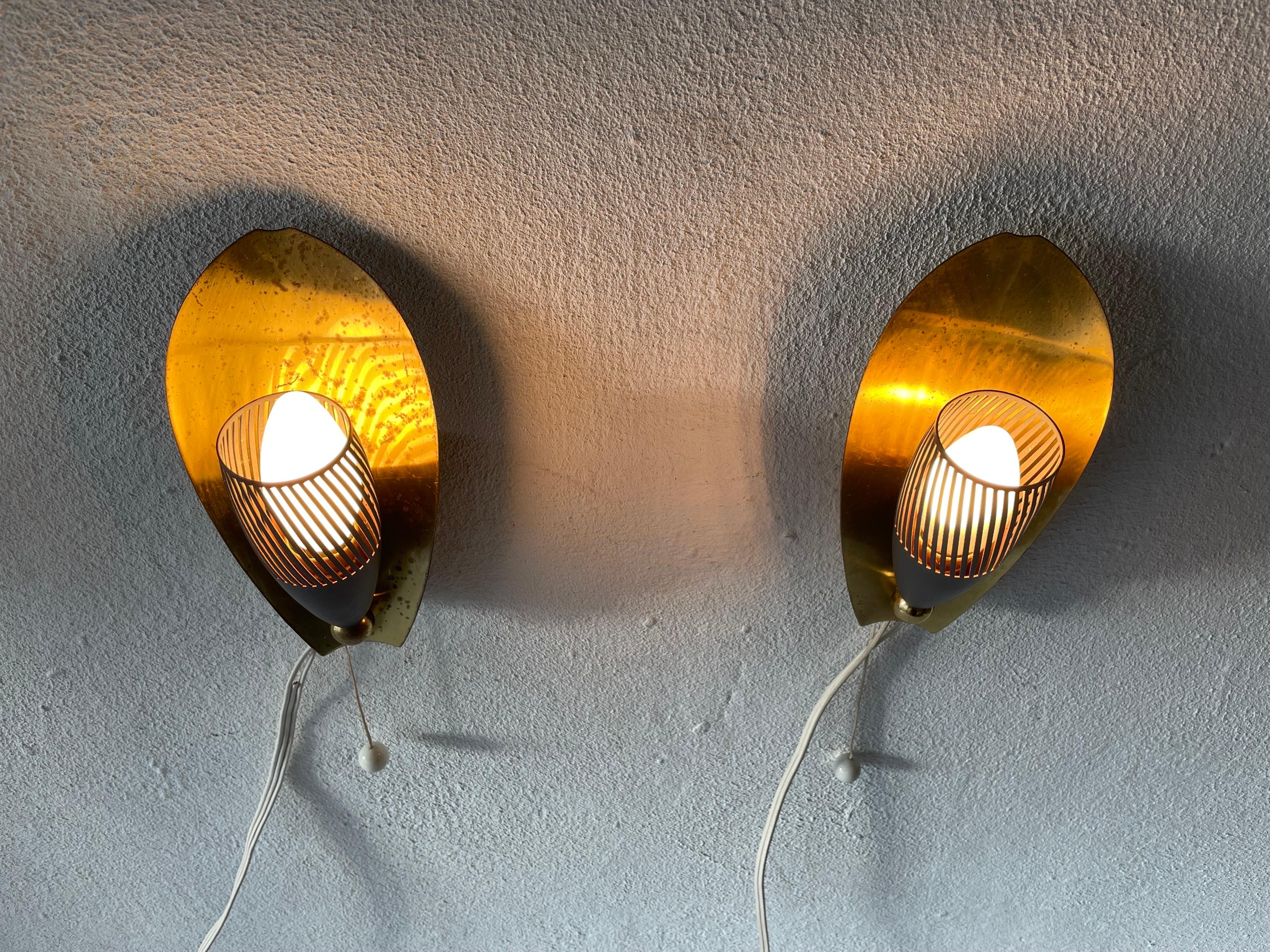 Mid-Century Brass and Grey Metal Pair of Sconces, 1950s, Germany For Sale 11