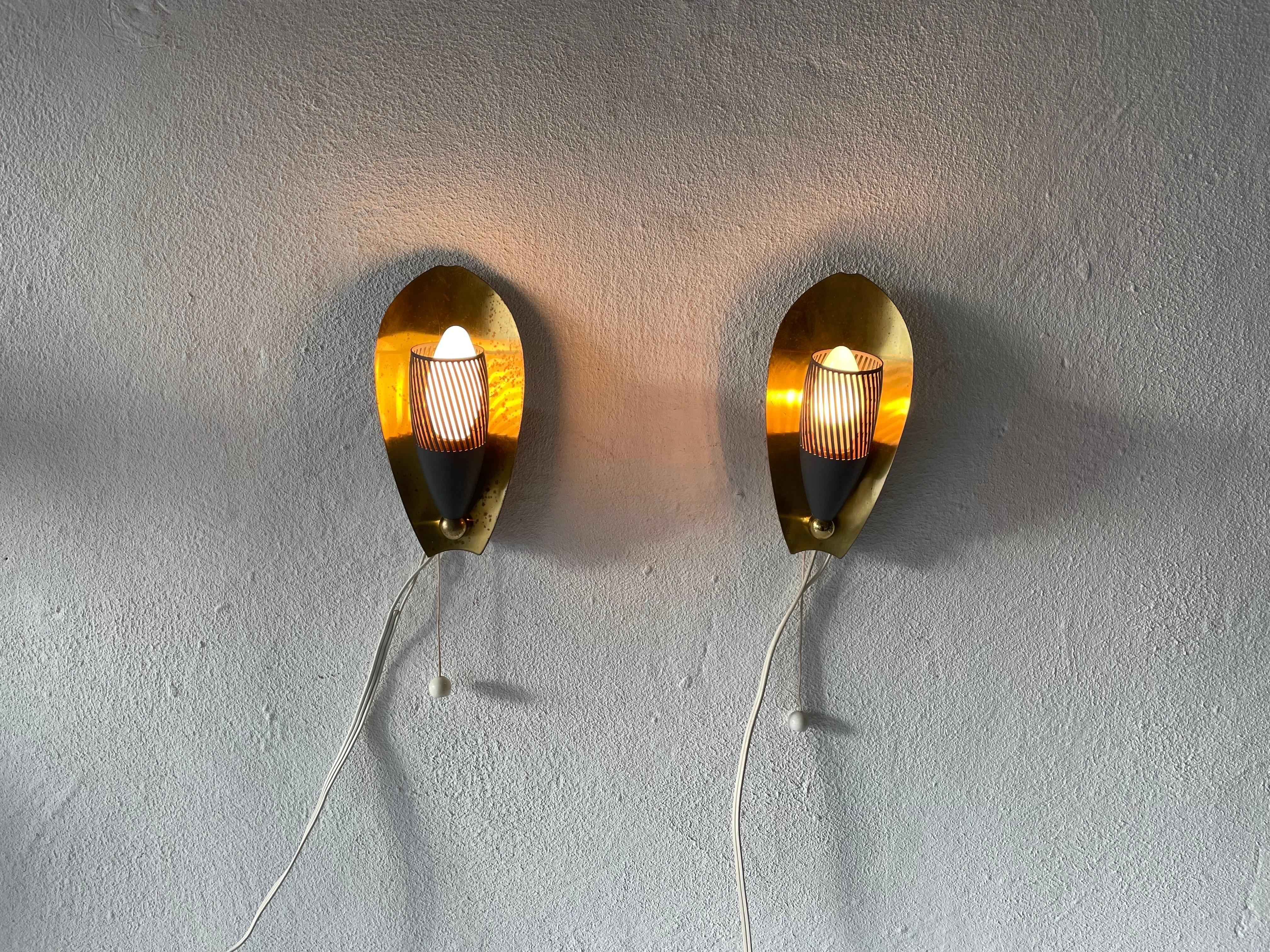 Mid-Century Brass and Grey Metal Pair of Sconces, 1950s, Germany For Sale 12
