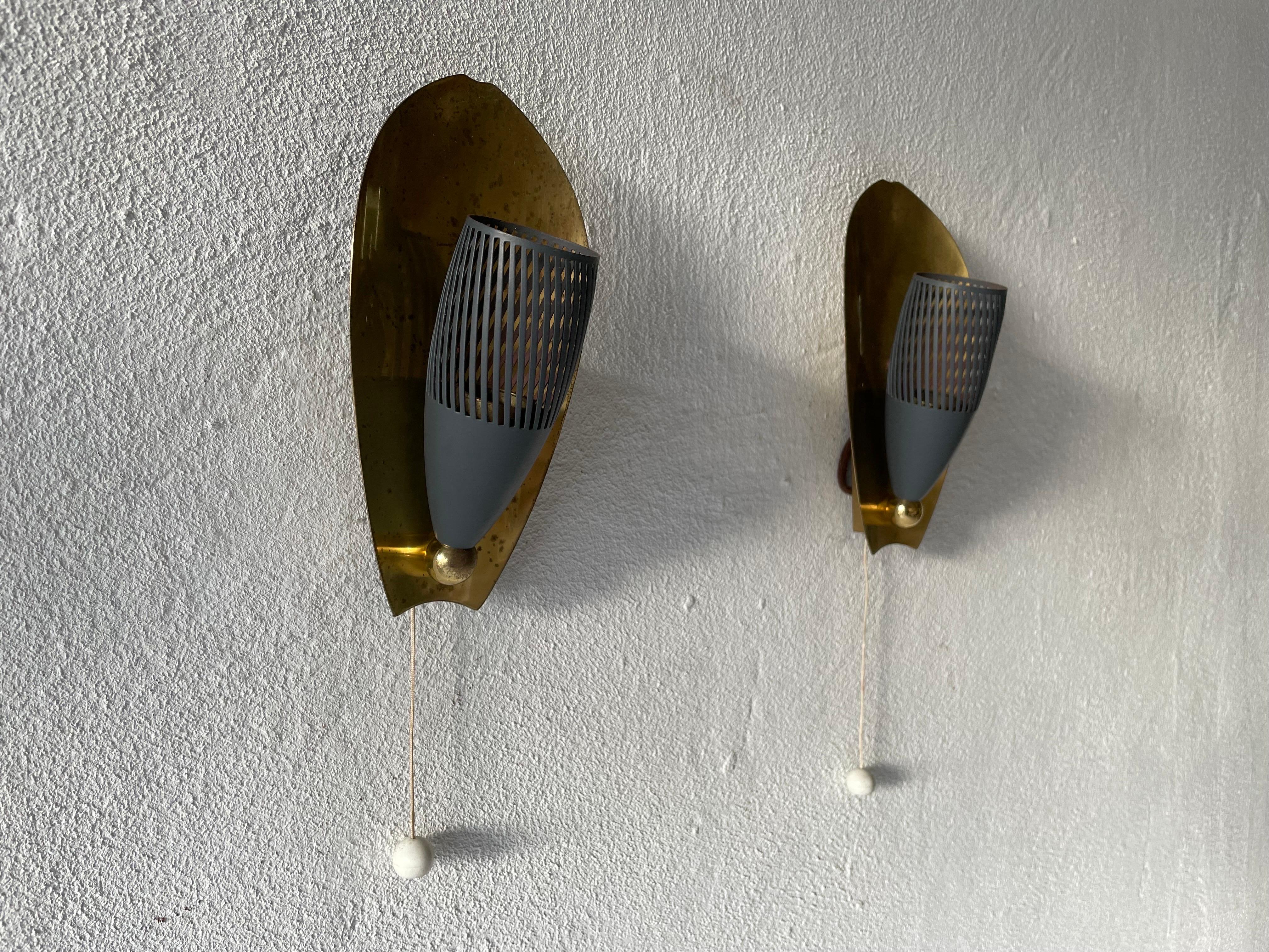 Mid-Century Modern Mid-Century Brass and Grey Metal Pair of Sconces, 1950s, Germany For Sale