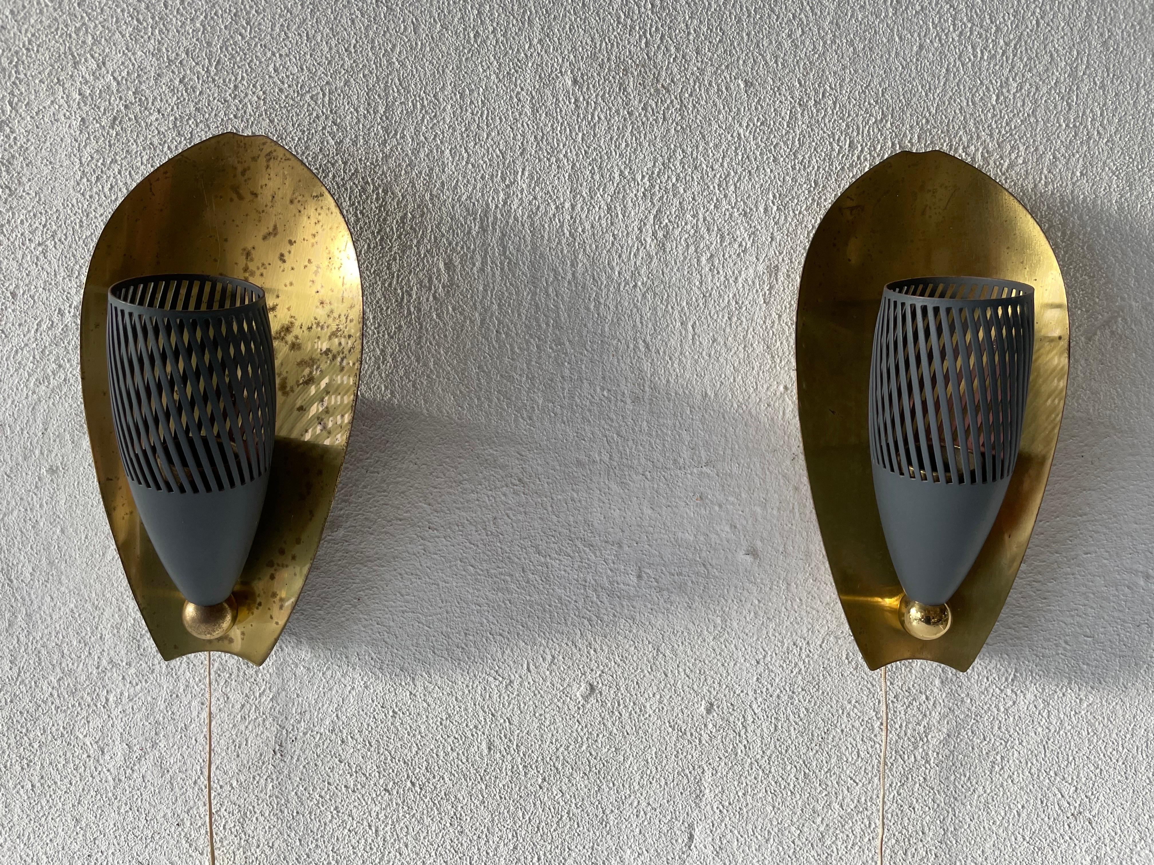 Mid-20th Century Mid-Century Brass and Grey Metal Pair of Sconces, 1950s, Germany For Sale