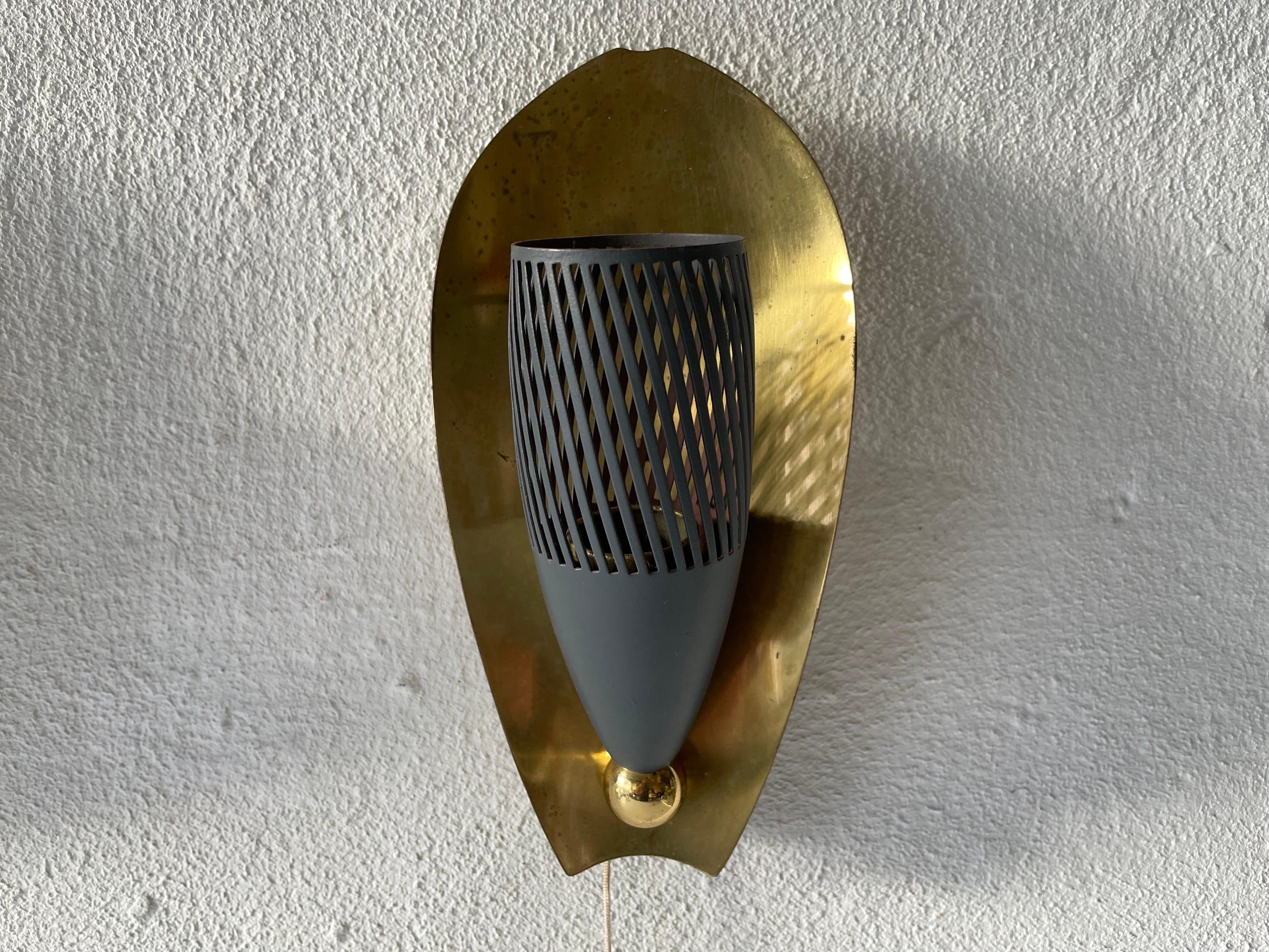 Mid-Century Brass and Grey Metal Pair of Sconces, 1950s, Germany For Sale 1