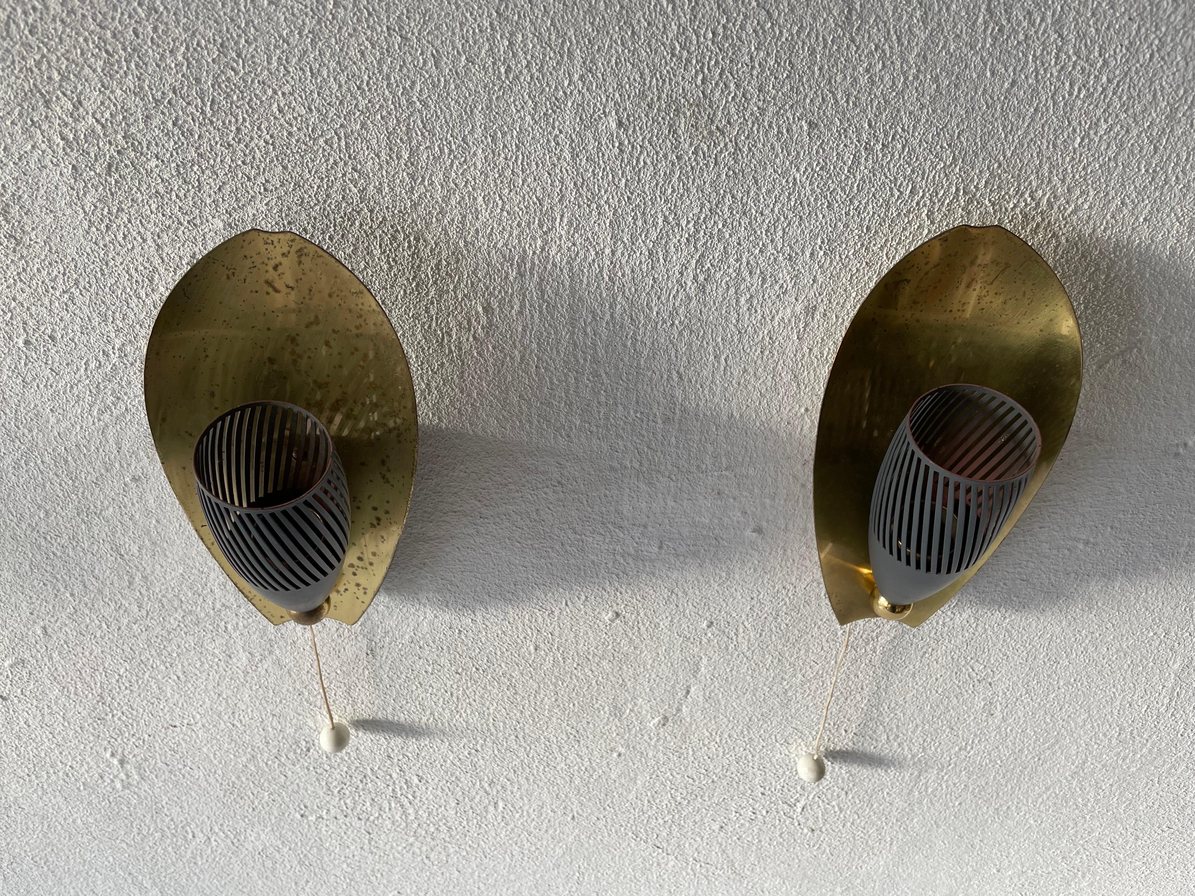 Mid-Century Brass and Grey Metal Pair of Sconces, 1950s, Germany For Sale 2