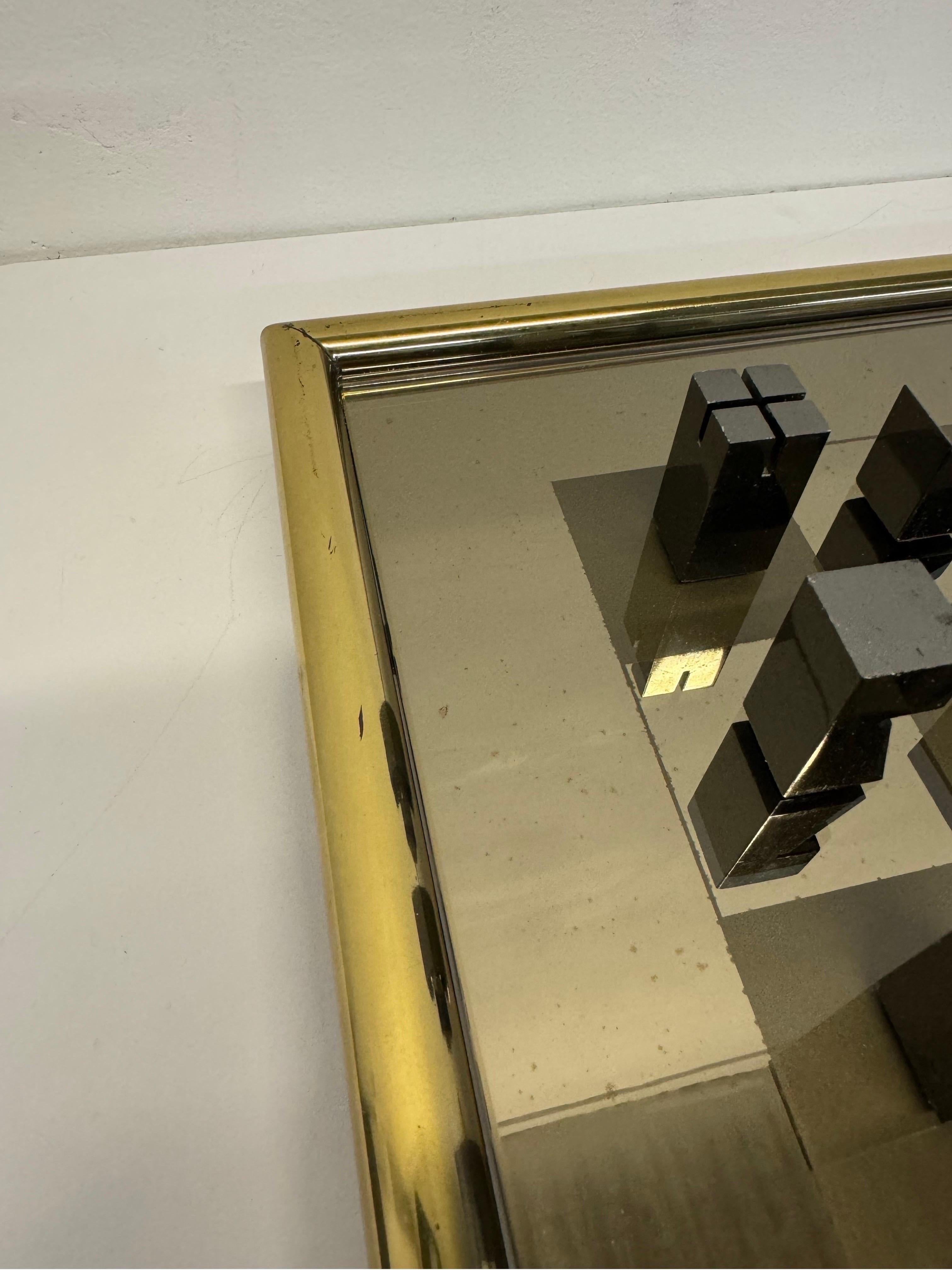 Mid-Century Brass and Gunmetal Chess Set With Mirrored Glass Inset Board, 1970s For Sale 5