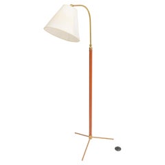 Mid-Century Brass and Hand-Stitched Leather Floor Lamp